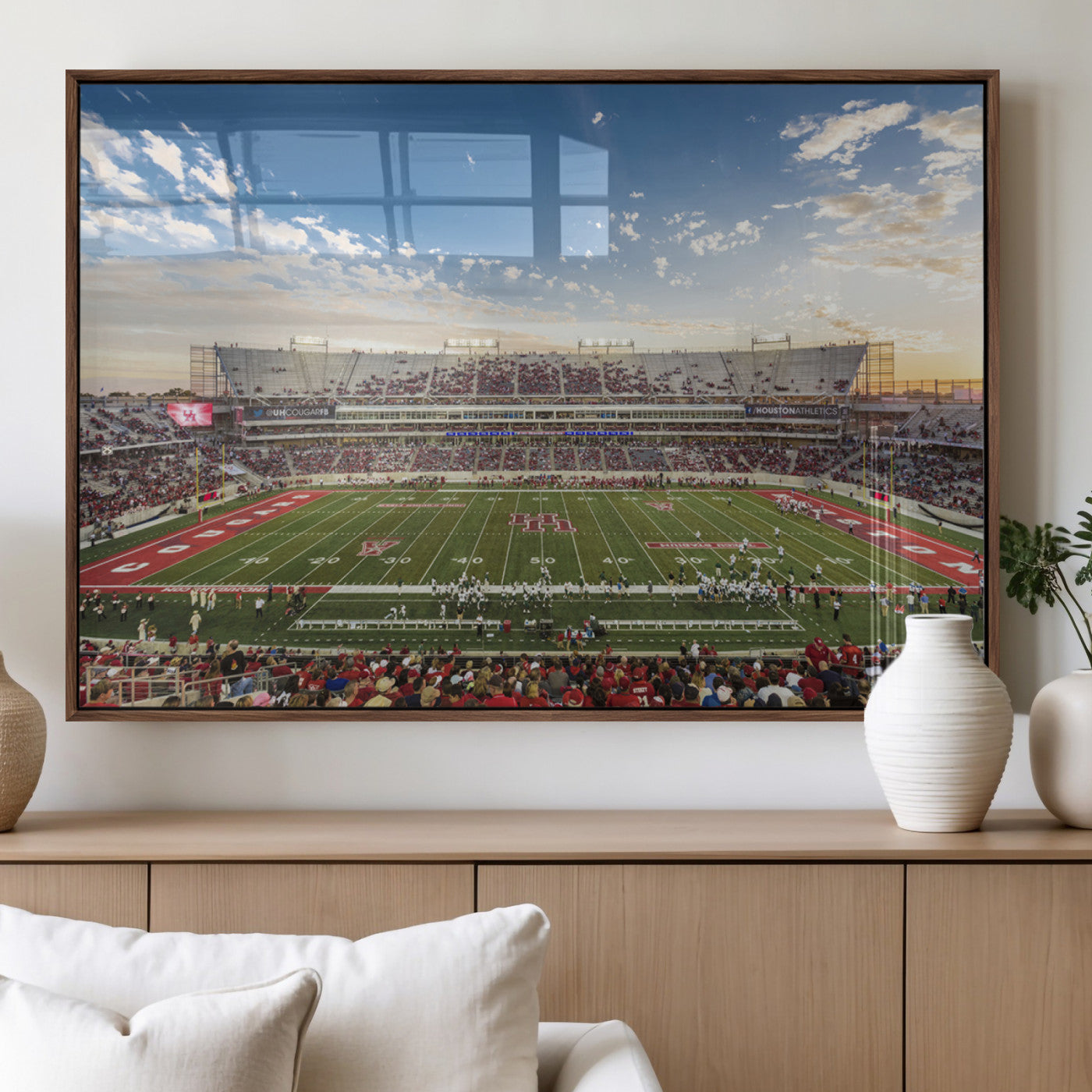 MGV-FP-60X30-3P - Framed Houston Cougars Football Team Print - Houston TDECU Stadium Wall Art Canvas Print