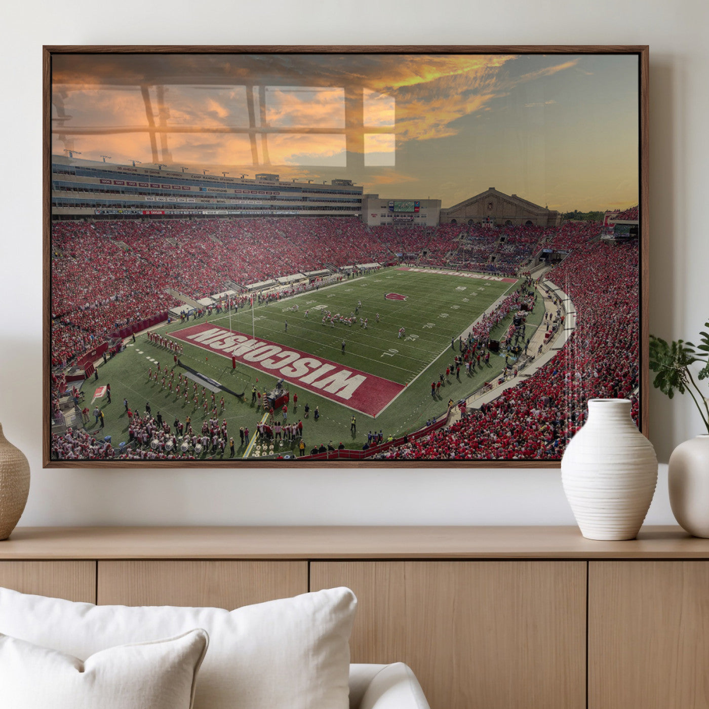 41472-MGV-FP-60X30-3P_Walnut-Camp Randall Stadium Wisconsin Badgers Large Wall Art Canvas Print | College Football Stadium Wall