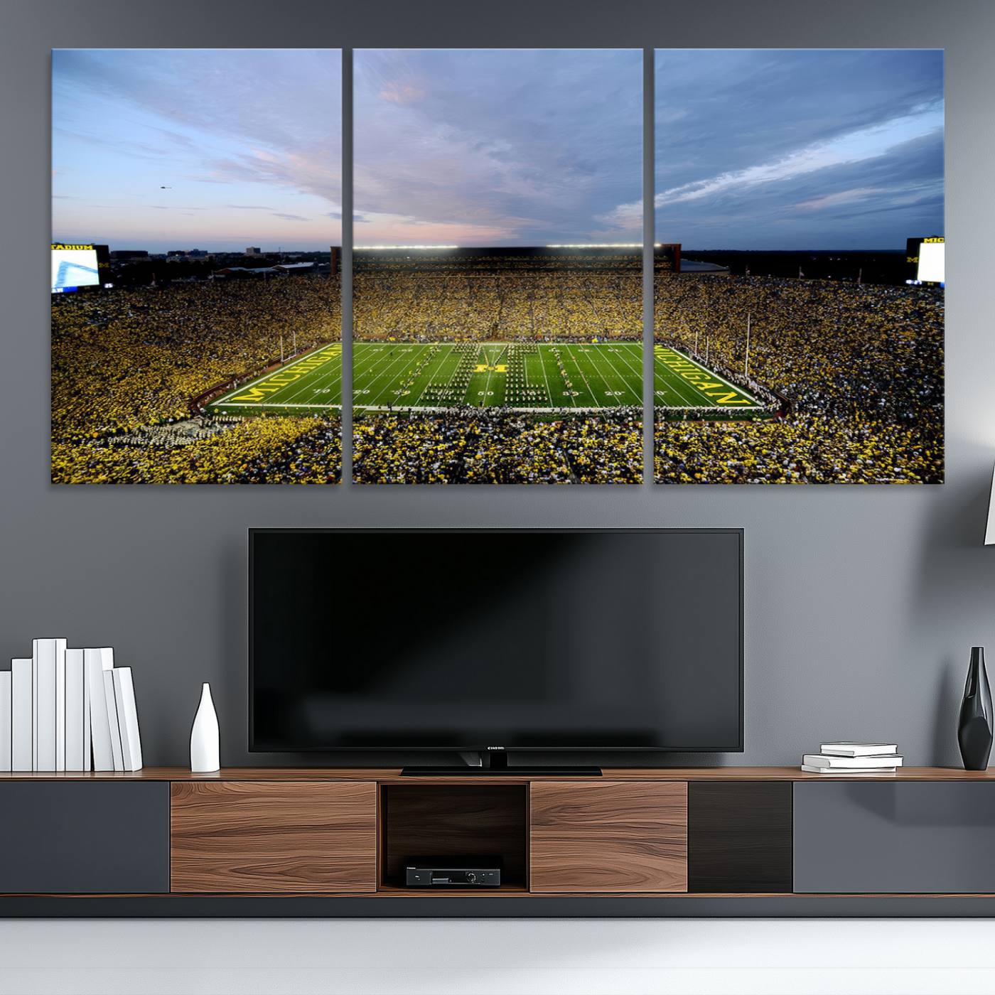 82641-MGV-CV-60X30-3P-University of Michigan Wolverines Football Team Print - Ann Arbor Michigan Stadium Wall Art Canvas Print