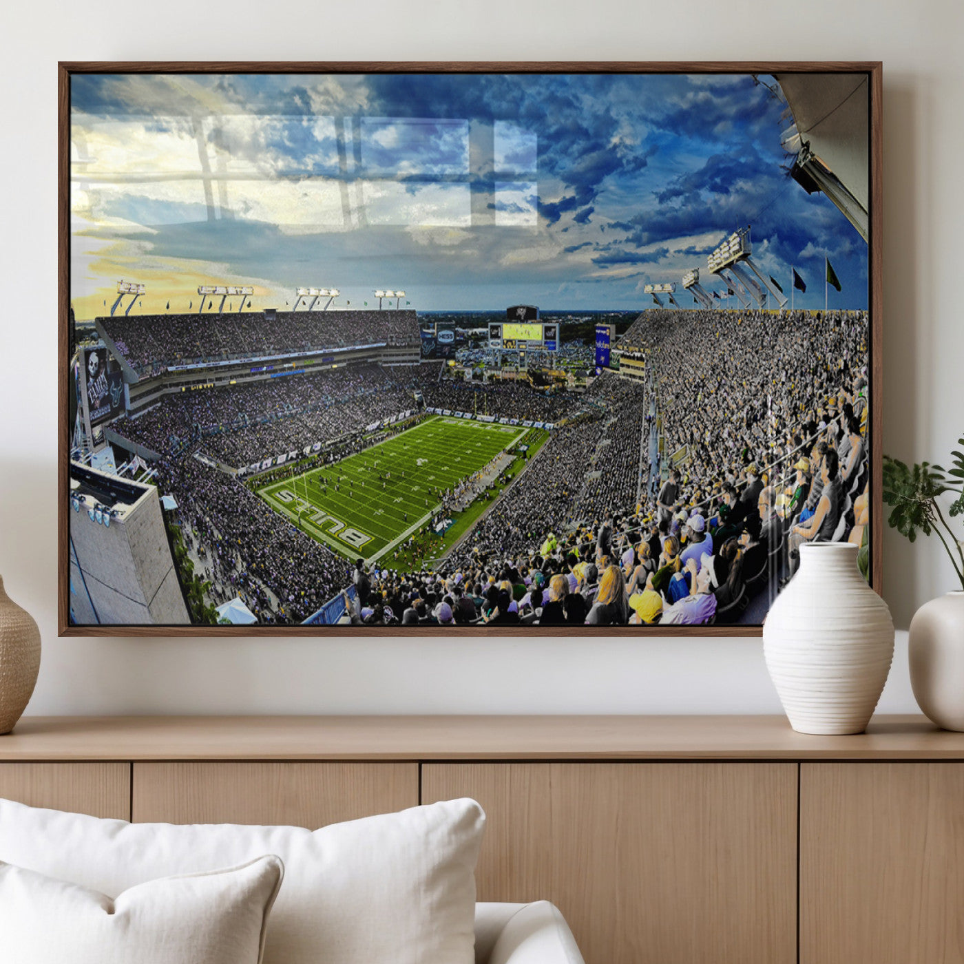 MGV-FP-60X30-3P - Framed USF Bulls Football Team Print - Tampa Raymond James Stadium Wall Art Canvas Print