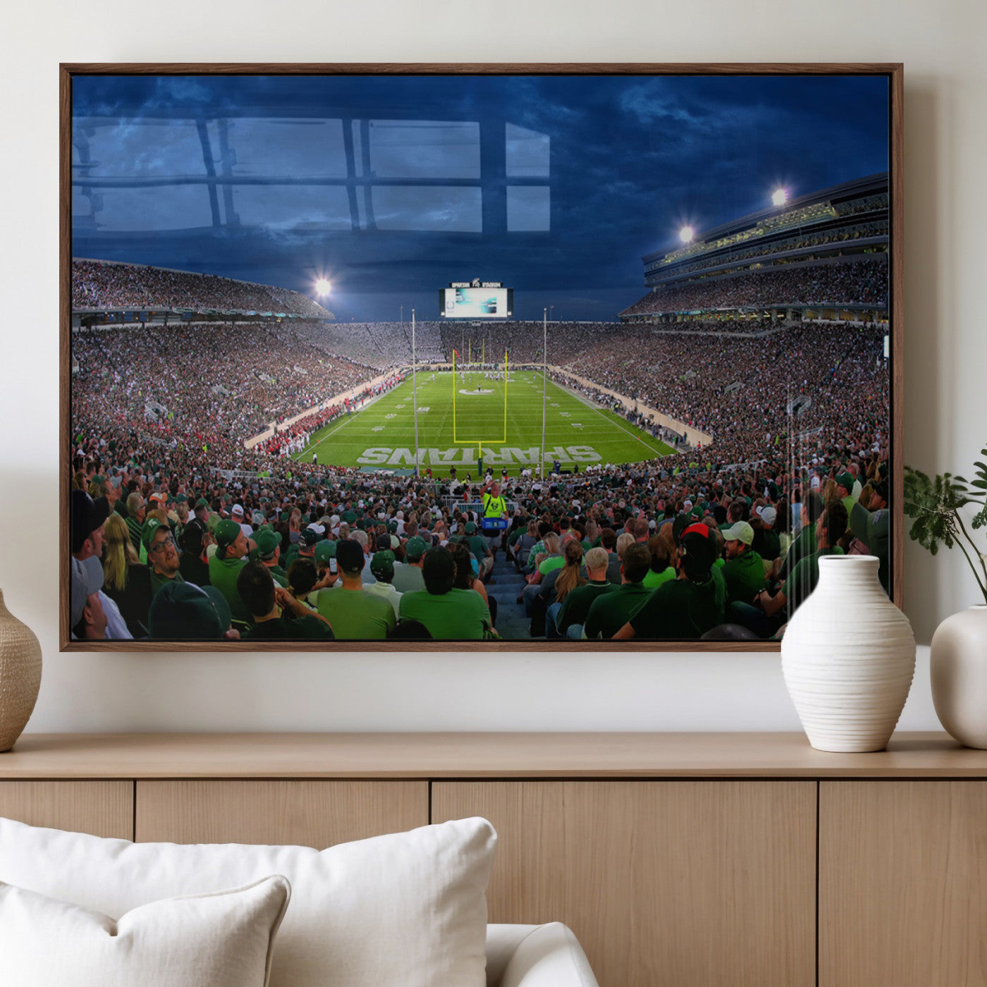 MGV-FP-60X30-3P - Michigan State Spartans Football Team Print - East Lansing Spartan Stadium Wall Art Canvas Print
