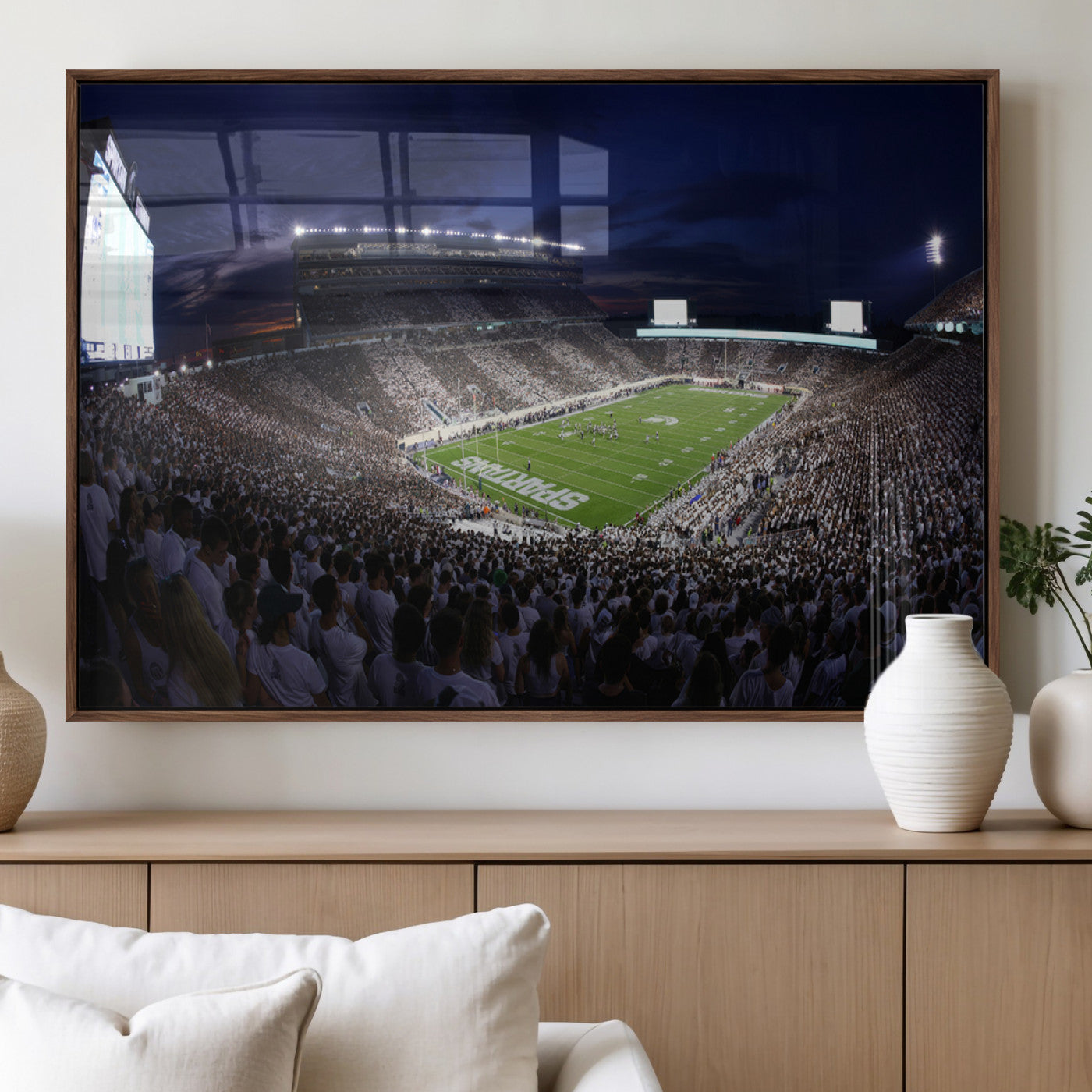 MGV-FP-60X30-3P - Michigan State Spartans Canvas, Framed Football Team Print - East Lansing Spartan Stadium Wall Art