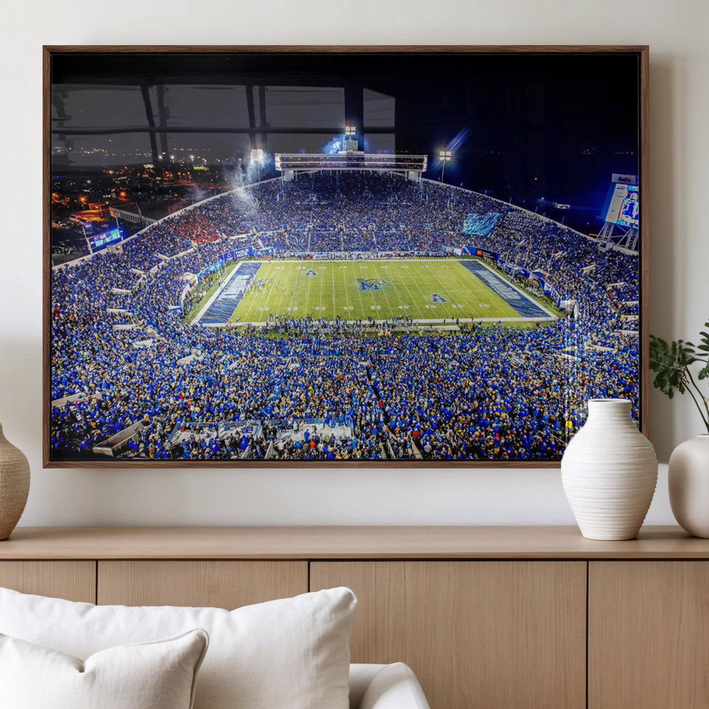 MGV-FP-60X30-3P - University of Memphis Tigers Football Team Print - Memphis Simmons Bank Liberty Stadium Wall Art