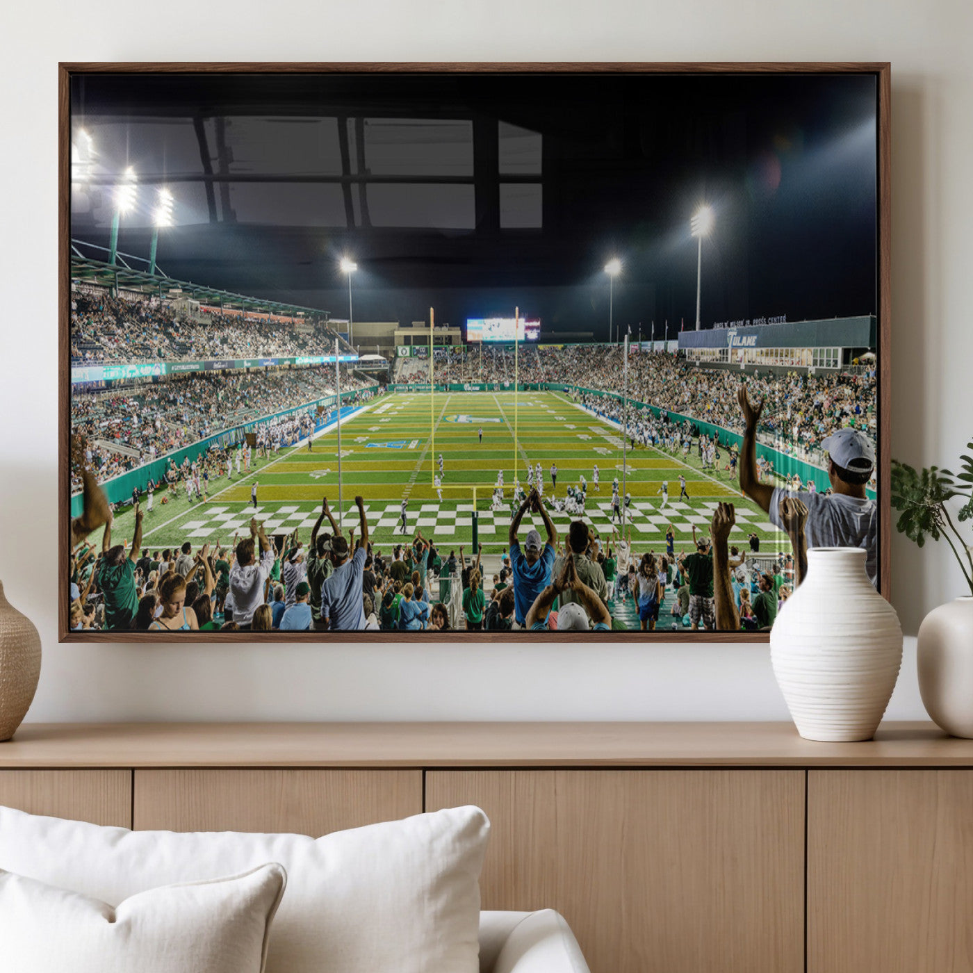 MGV-FP-60X30-3P - The Tulane University Green Wave Football Team Print - New Orleans Yulman Stadium Wall Art Canvas