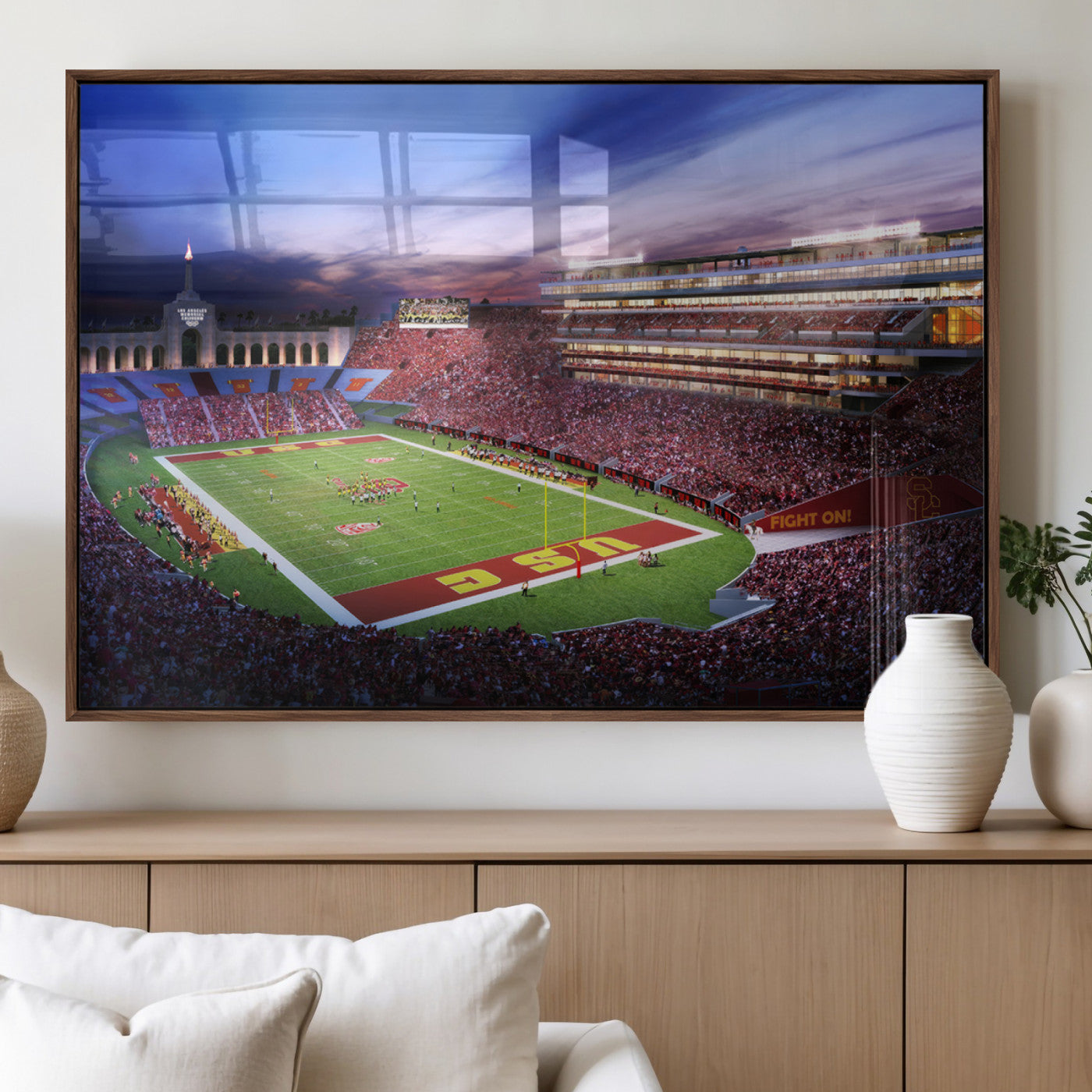 MGV-FP-60X30-3P - The University of Southern California USC Trojans Football Team Print - Los Angeles Memorial