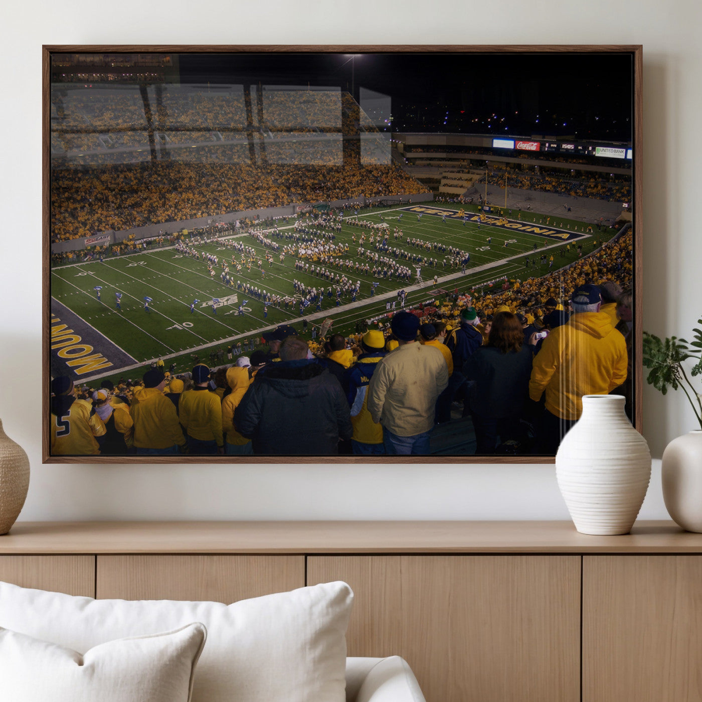 MGV-FP-60X30-3P - West Virginia Uni Mountaineers Football Team Print - Milan Puskar Stadium Canvas Print Wall Art,