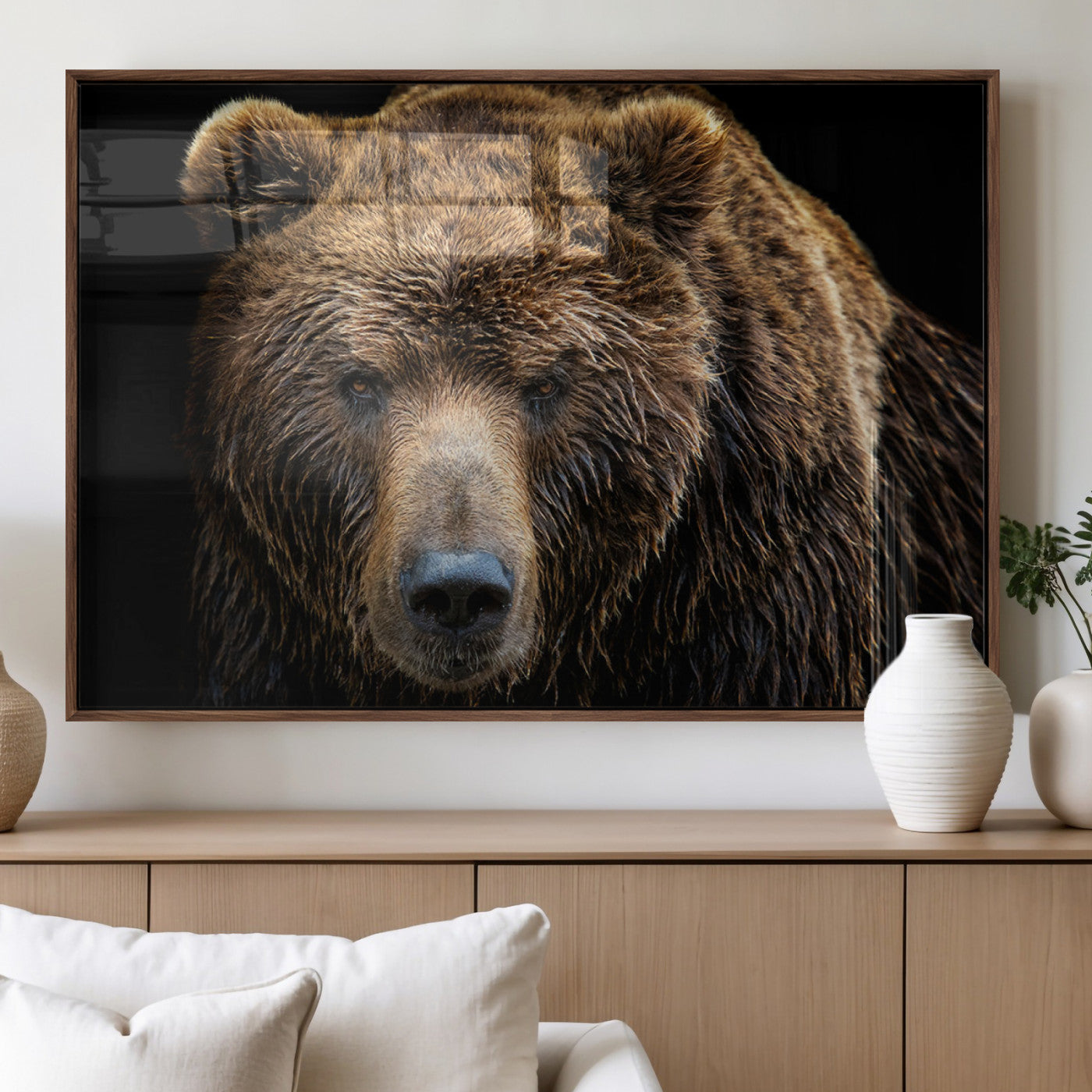 MGV-FP-60X30-3P - Grizzly Brown Bear Canvas Wall Art, Wildlife Animal Canvas Artwork Bear Print, Bear Wall Art Print,