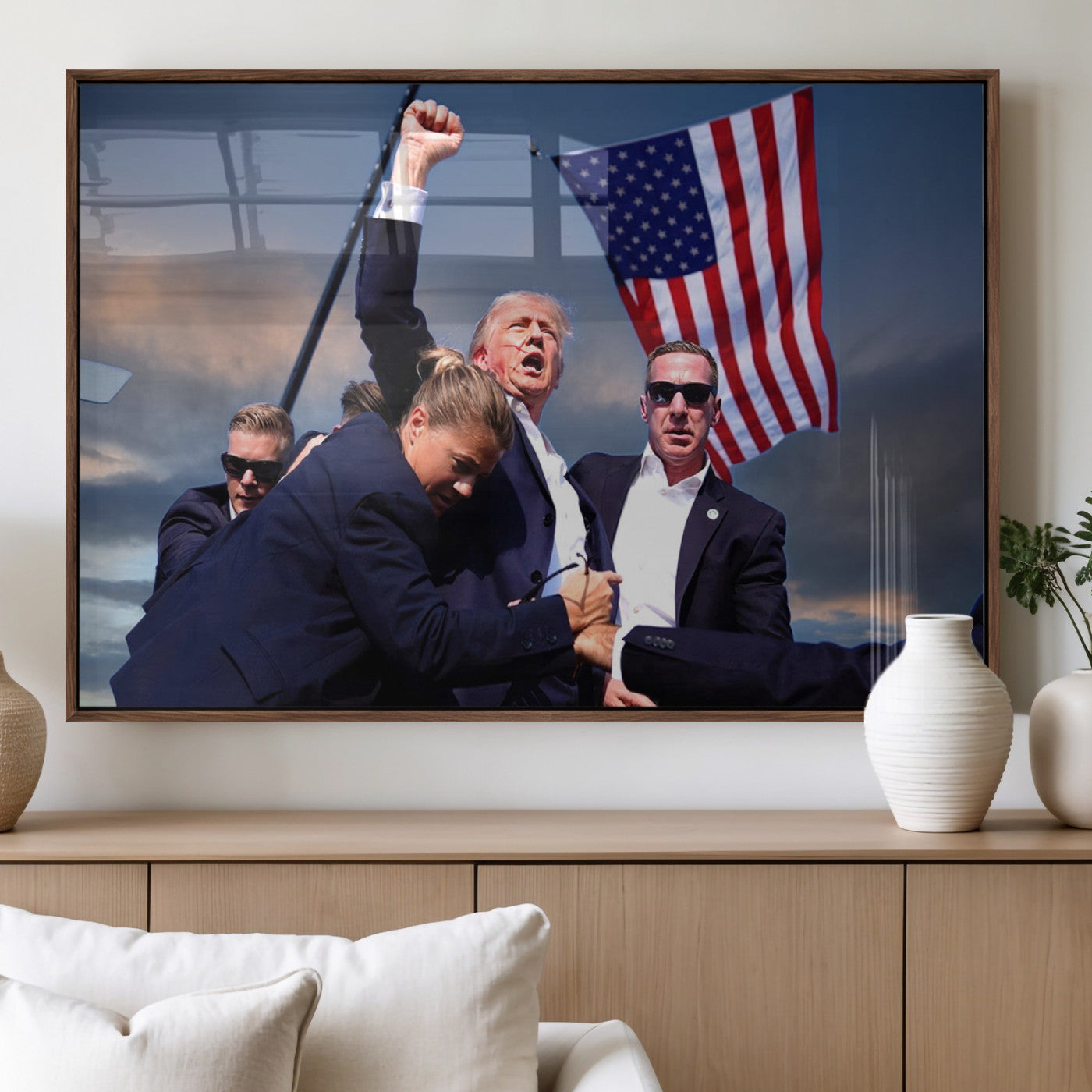 MGV-FP-60X30-3P - Donald Trump Assassination Attempt Wall Art Print, Trump Historic Footage - Iconic Reaction by Trump