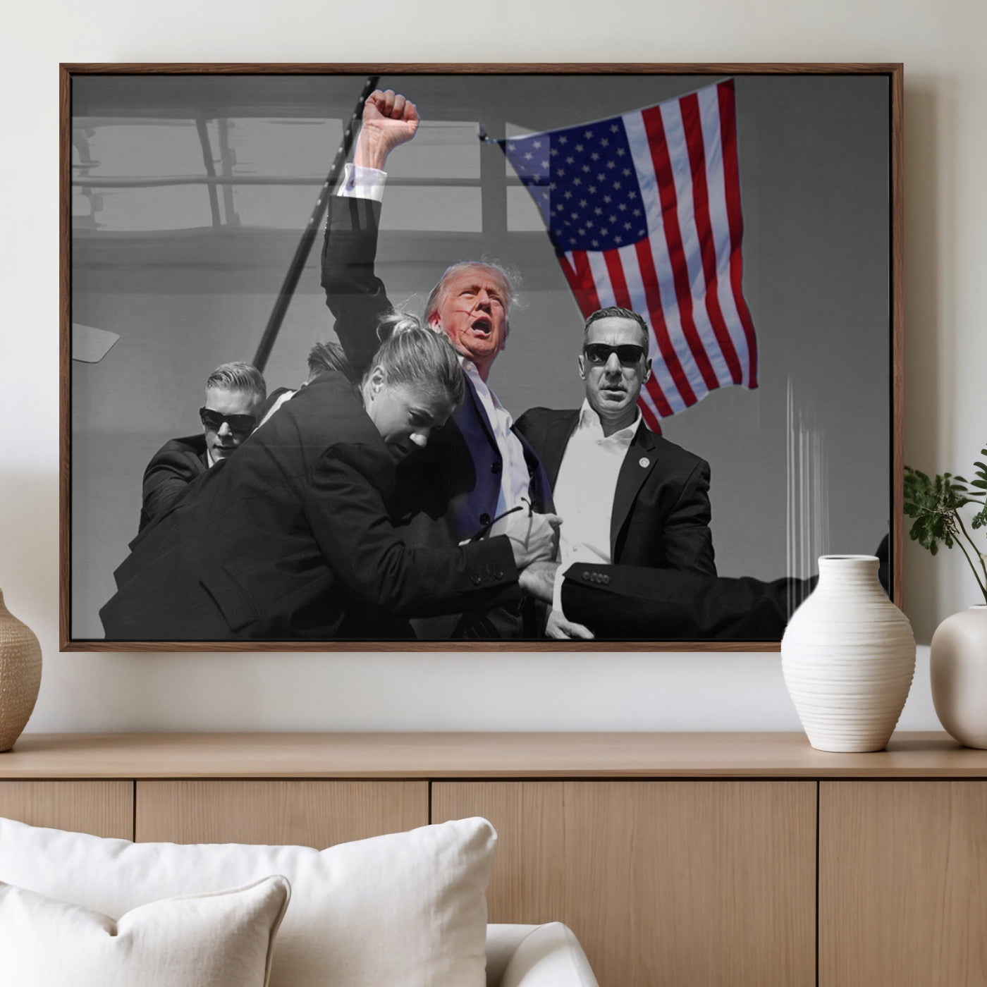 MGV-FP-60X30-3P - Donald Trump Assassination Attempt Wall Art Print, Trump Historic Footage - Iconic Reaction by Trump