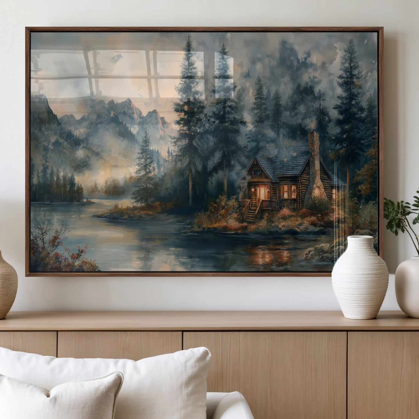 MGV-FP-60X30-3P - Rustic Cabin Woods Wall Art Print | Lake in a Forest Canvas Print | Cabin, Lodge, and Farmhouse