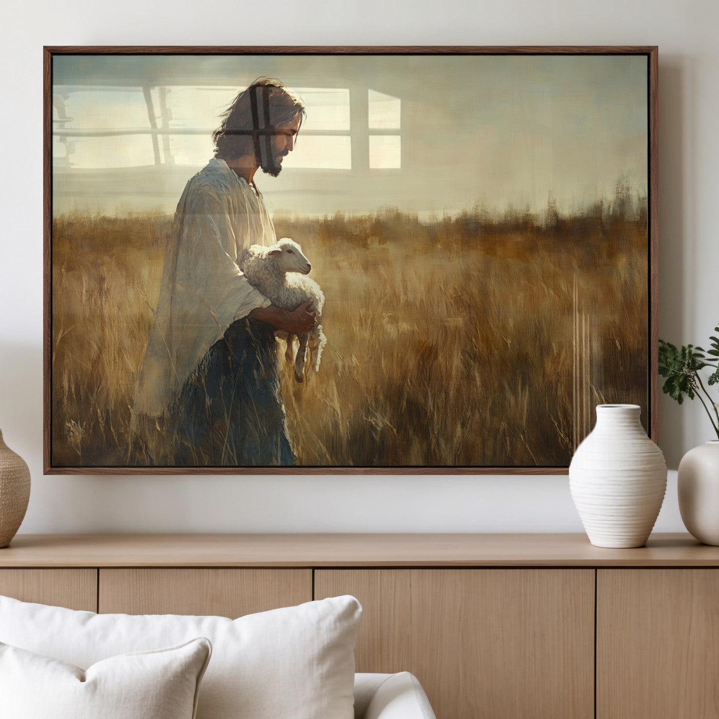 MGV-FP-60X30-3P - Jesus the Good Shepherd Wall Art Canvas Print - Inspirational Christian Religious Print for Prayer