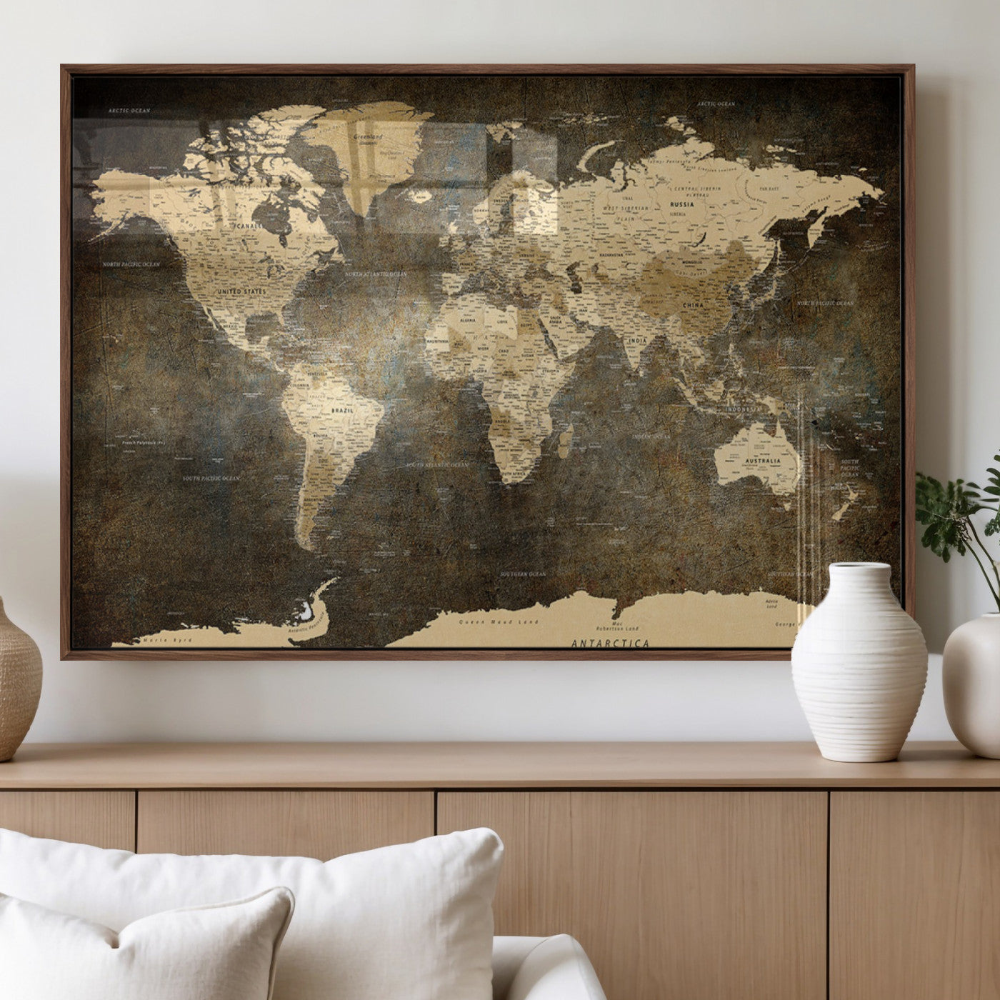 MGV-FP-36X24-3P - Push Pin World Map Canvas Print – Framed Wall Art for Couples to Track Their Travels – Anniversary