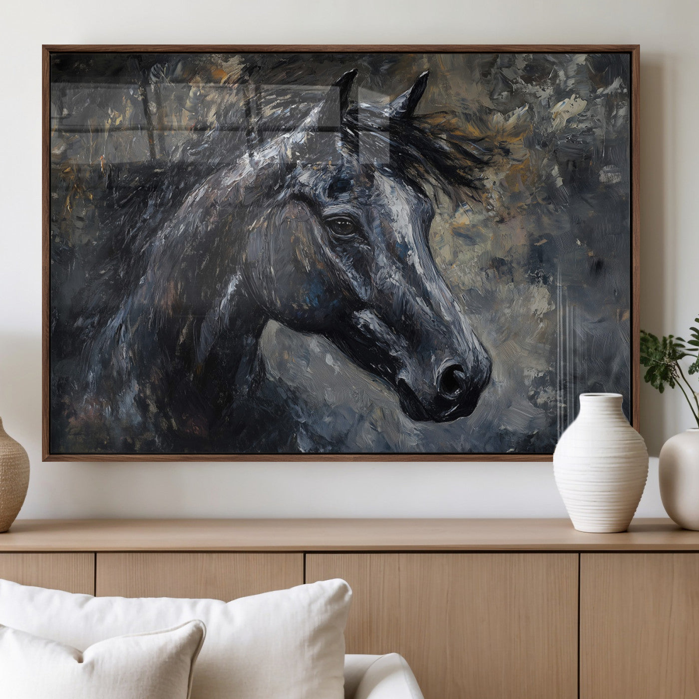 MGV-FP-60X30-3P - Large Abstract Horse Wall Art Canvas Print | Farmhouse Wall Decor | Rustic Horse Art | Western Cabin