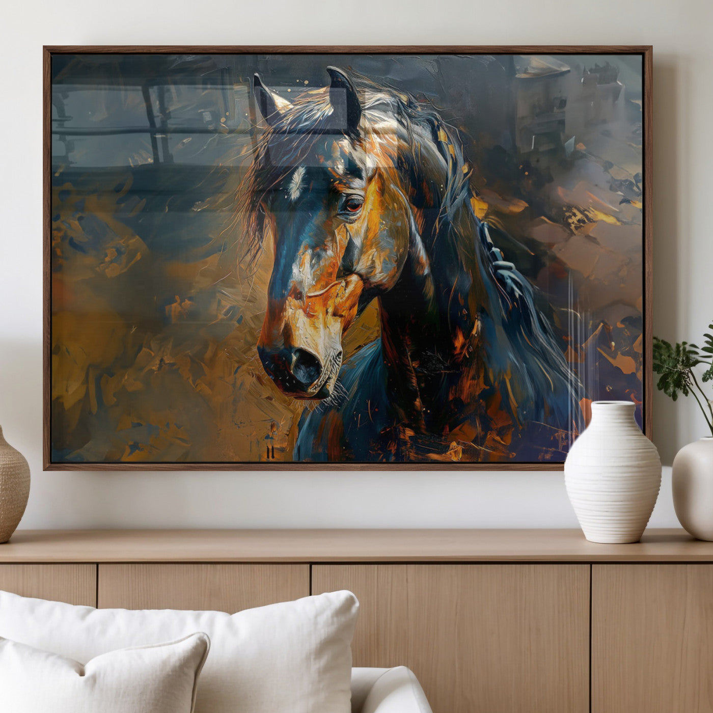 MGV-FP-60X30-3P - Abstract Horse Wall Art Canvas Print | Farmhouse Wall Decor | Western Cabin Art | Rustic Horse Decor