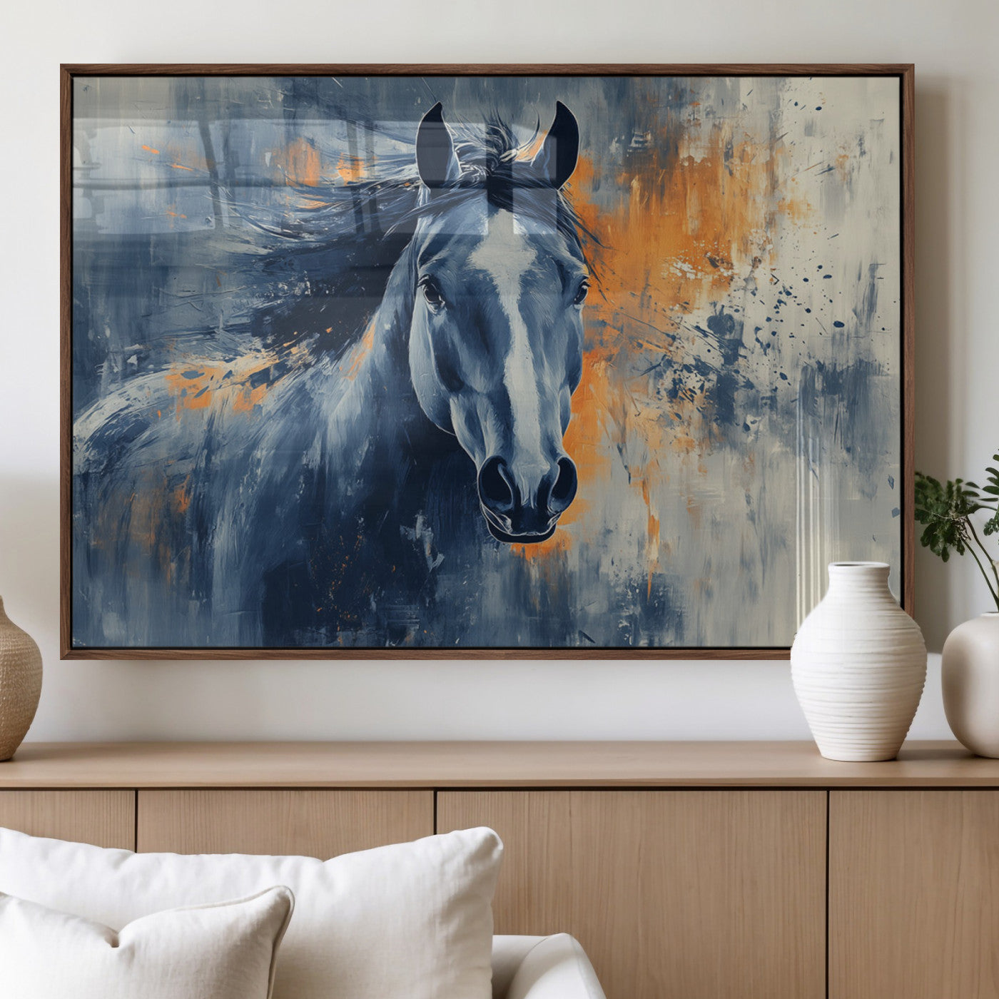 MGV-FP-60X30-3P - Abstract Blue Horse Wall Art Print Canvas | Horse Wall Art Print | Western Decor for Farmhouse |