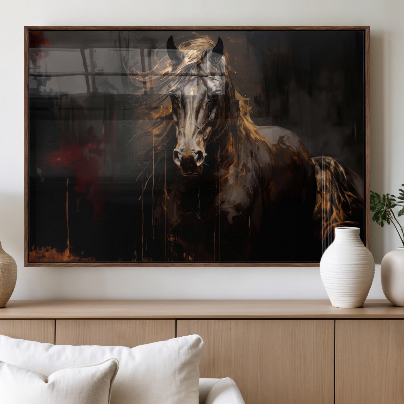 MGV-FP-60X30-3P - Abstract Black Horse Canvas Print for Farmhouse Wall Art | Abstract Equine Wall Art | Western Decor