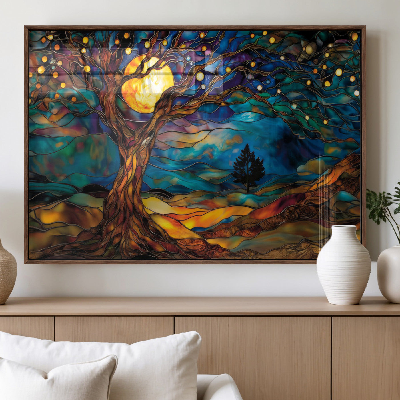 MGV-FP-36X24-3P - Tree of Life Wall Art - Yggdrasil Tree of Life Canvas Print - Vibrant Moonlit Tree Wall Art,  Tree