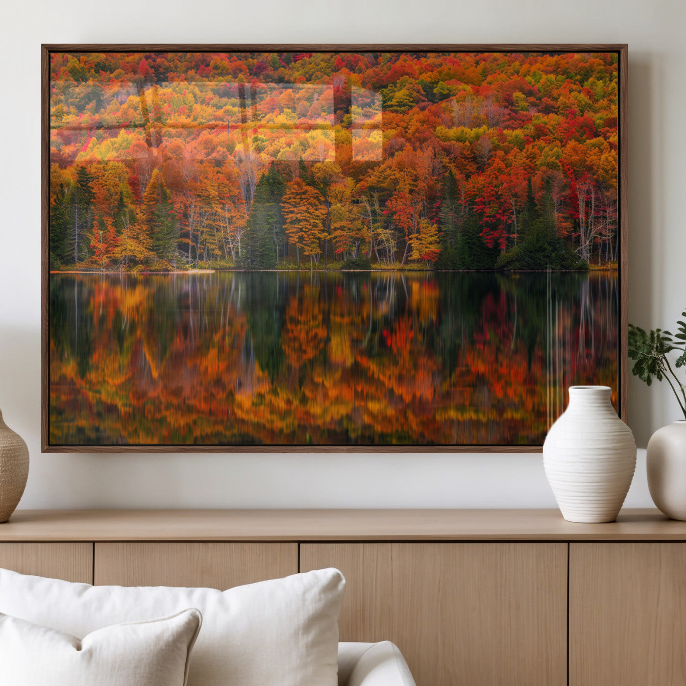 MGV-FP-60X30-3P - Fall Foliage Wall Art - Autumn Reflection Canvas Print, Stunning Fall Foliage Wall Art, Serene Lake