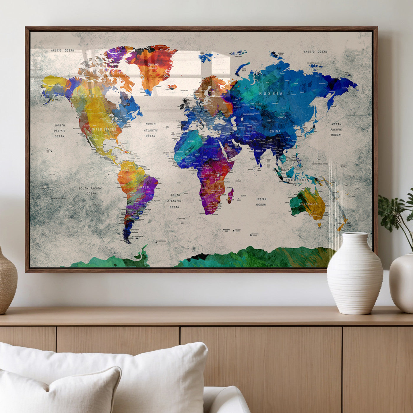 MGV-FP-36X24-3P - Push Pin World Map Canvas Print – Framed Wall Art for Couples to Track Their Travels – Anniversary
