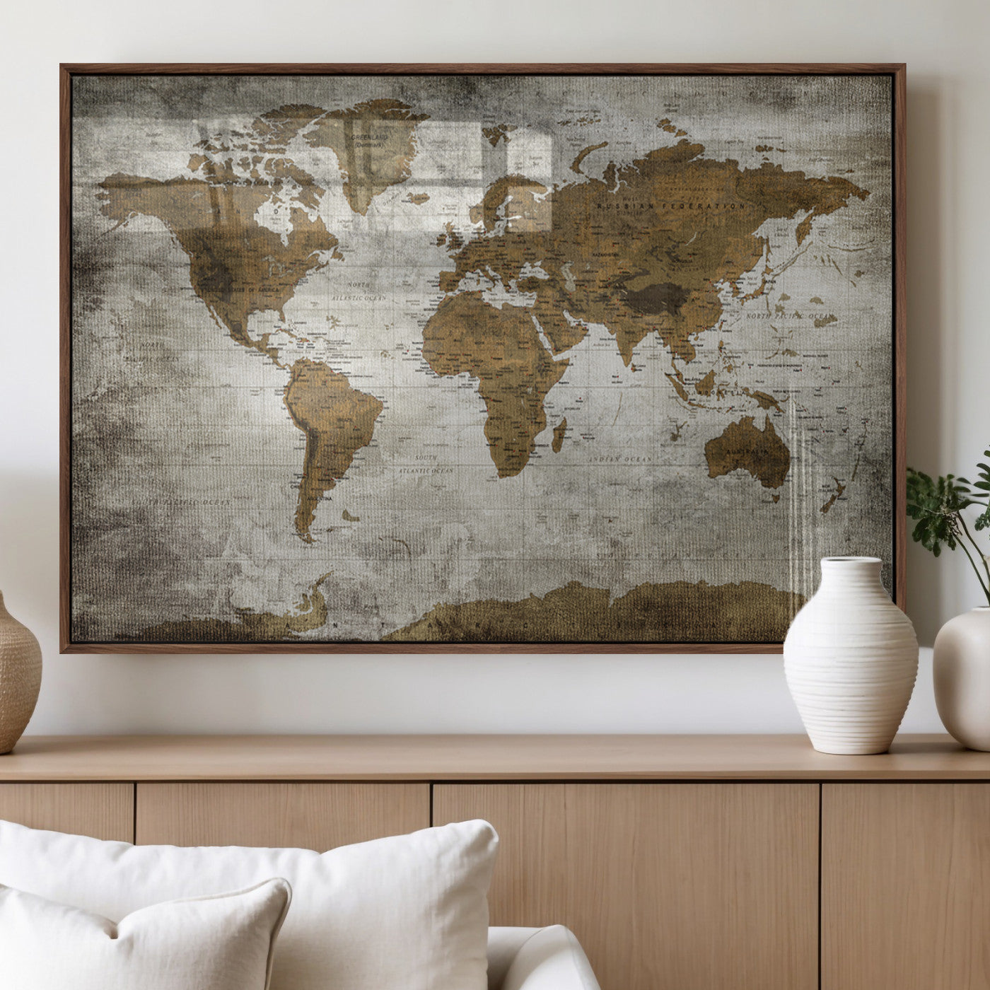 MGV-FP-36X24-3P - Push Pin World Map Canvas Print – Framed Wall Art for Couples to Track Their Travels – Anniversary