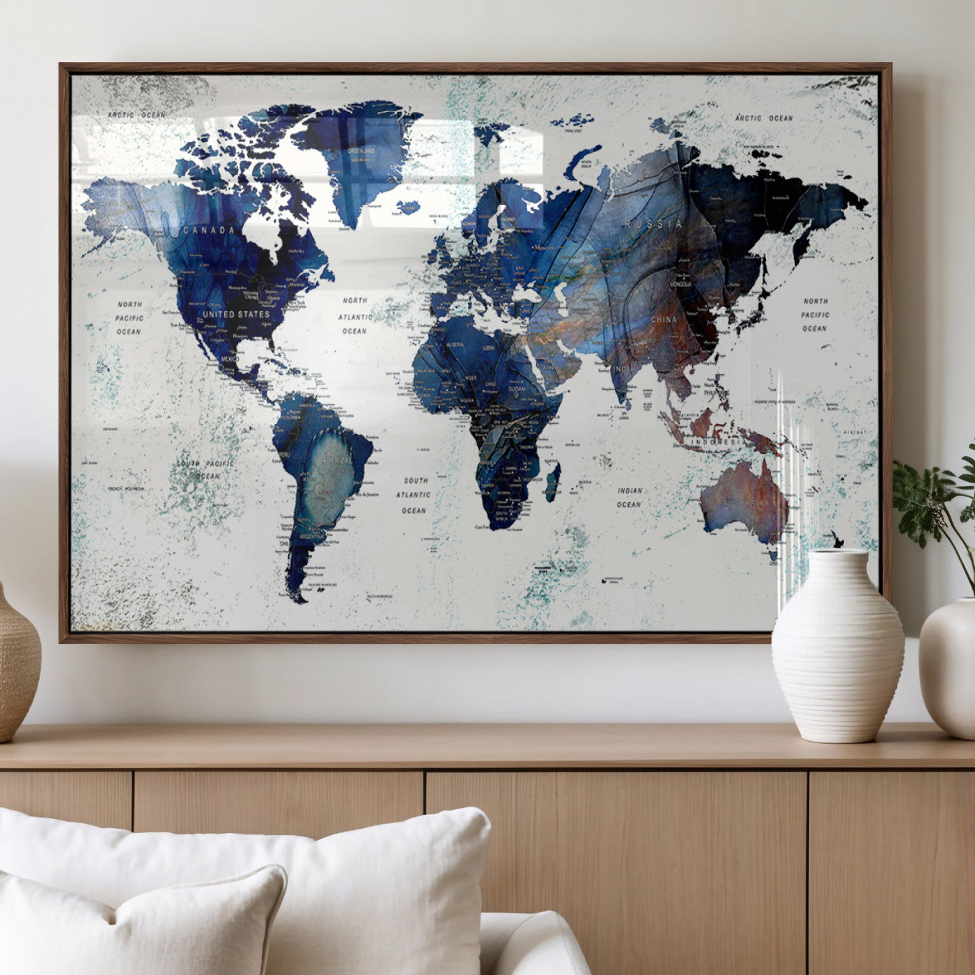 MGV-FP-36X24-3P - Push Pin World Map Canvas Print – Framed Wall Art for Couples to Track Their Travels – Anniversary