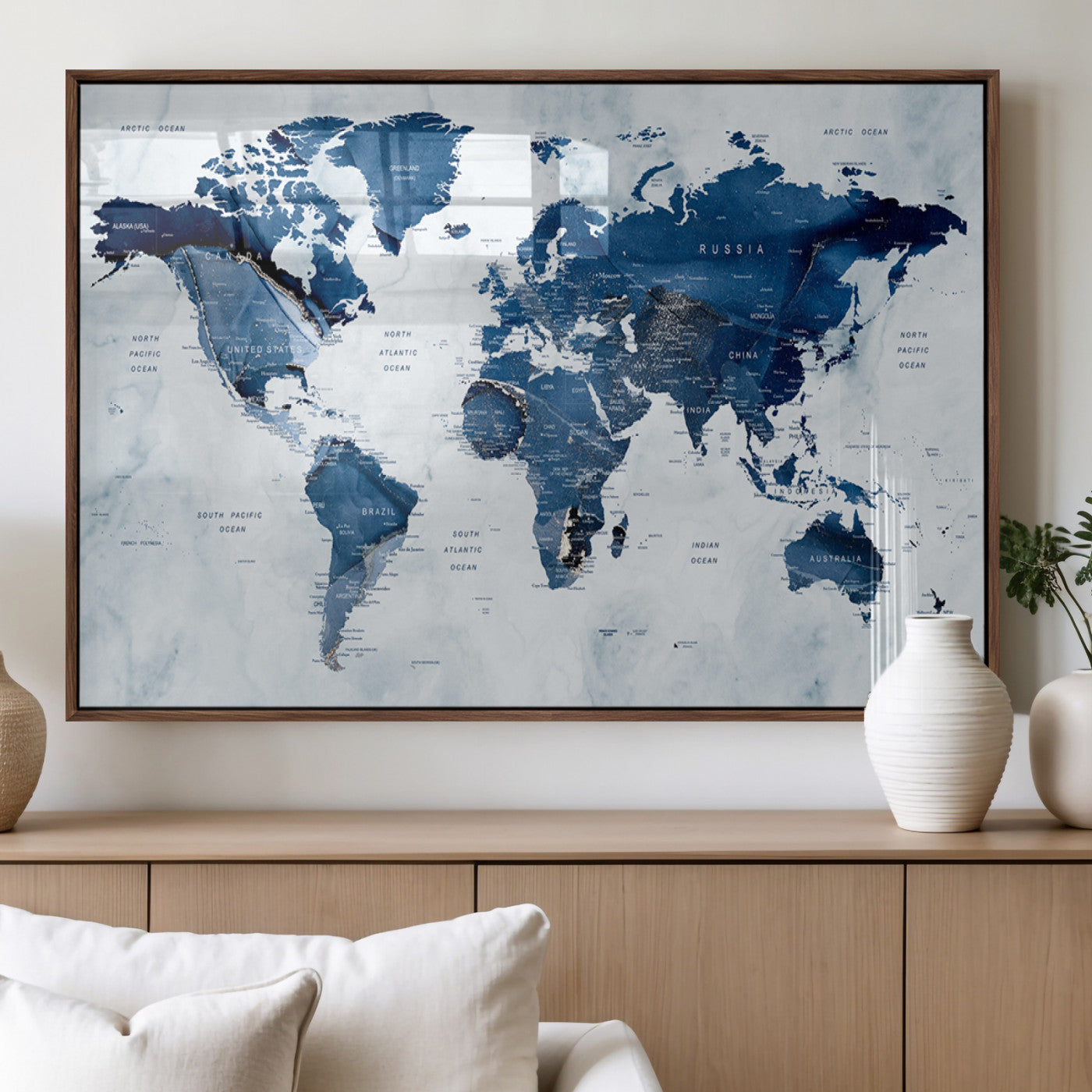 MGV-FP-60X30-3P - World Map Canvas Print – Framed Wall Art Home Adventure Decor