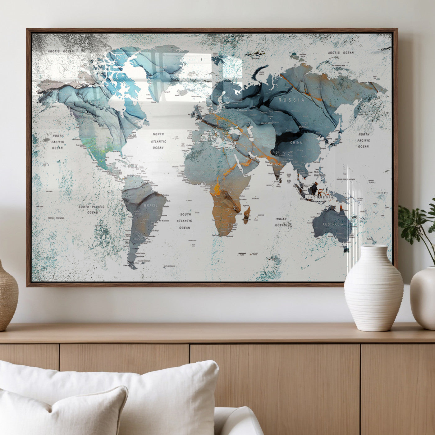 MGV-FP-36X24-3P - Push Pin World Map Canvas Print – Framed Wall Art for Couples to Track Their Travels – Anniversary