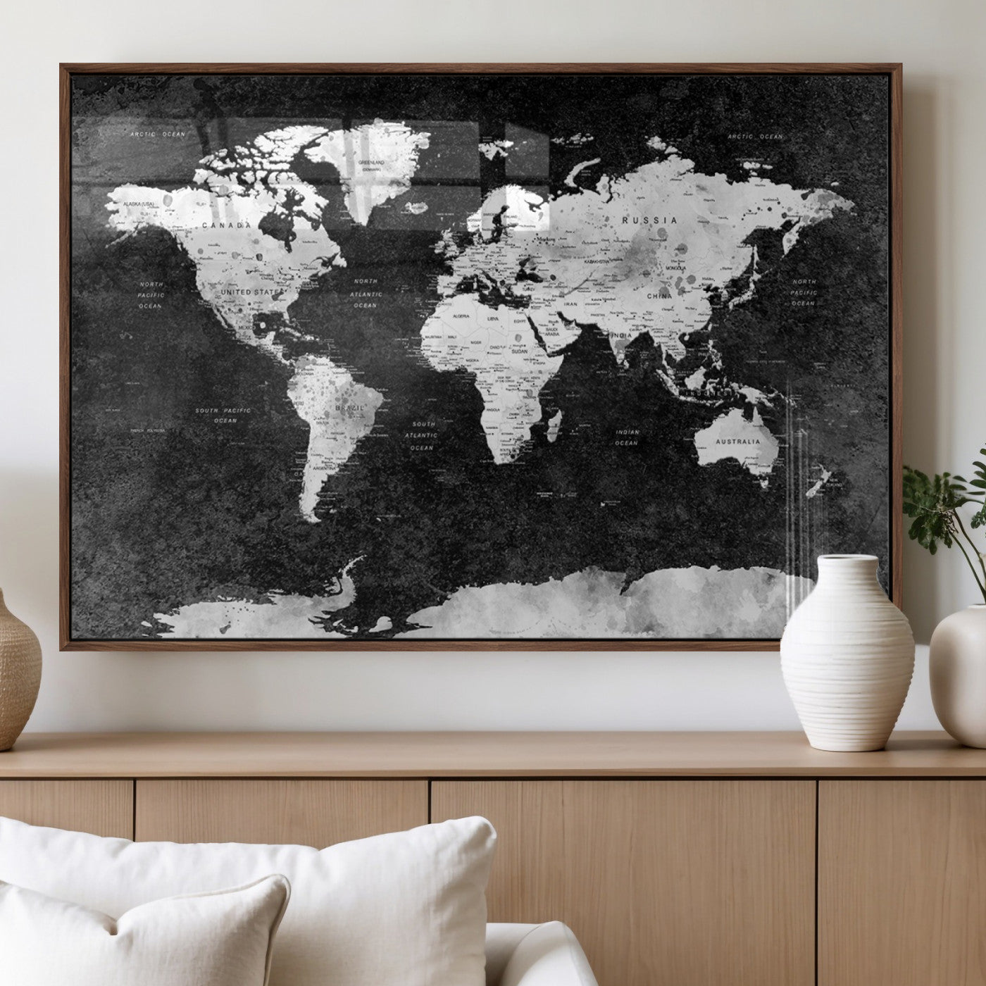 MGV-FP-36X24-3P - Push Pin World Map Canvas Print – Framed Wall Art for Couples to Track Their Travels – Anniversary