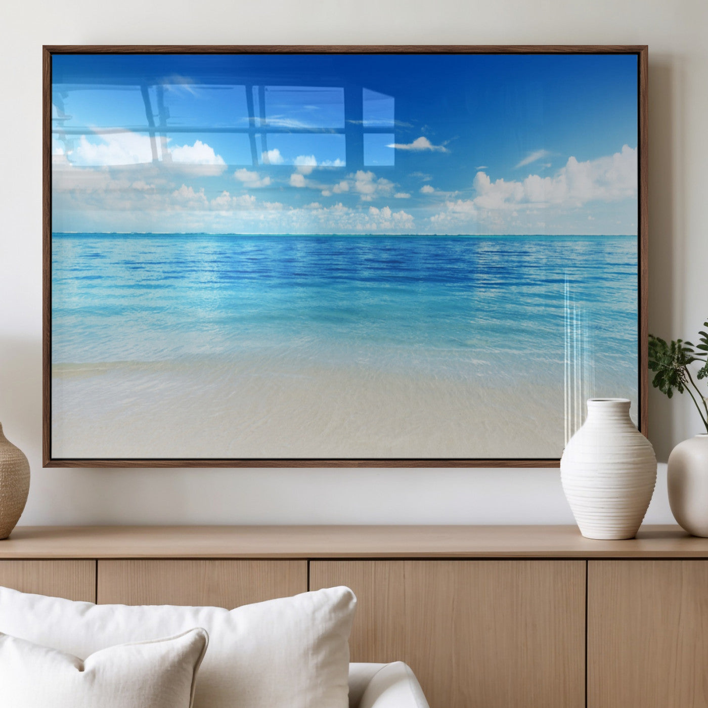 MGV-FP-36X24-3P - Beach Scene Canvas Wall Art Print – Tranquil Ocean Horizon and White Sand Beach Wall Decor for Home