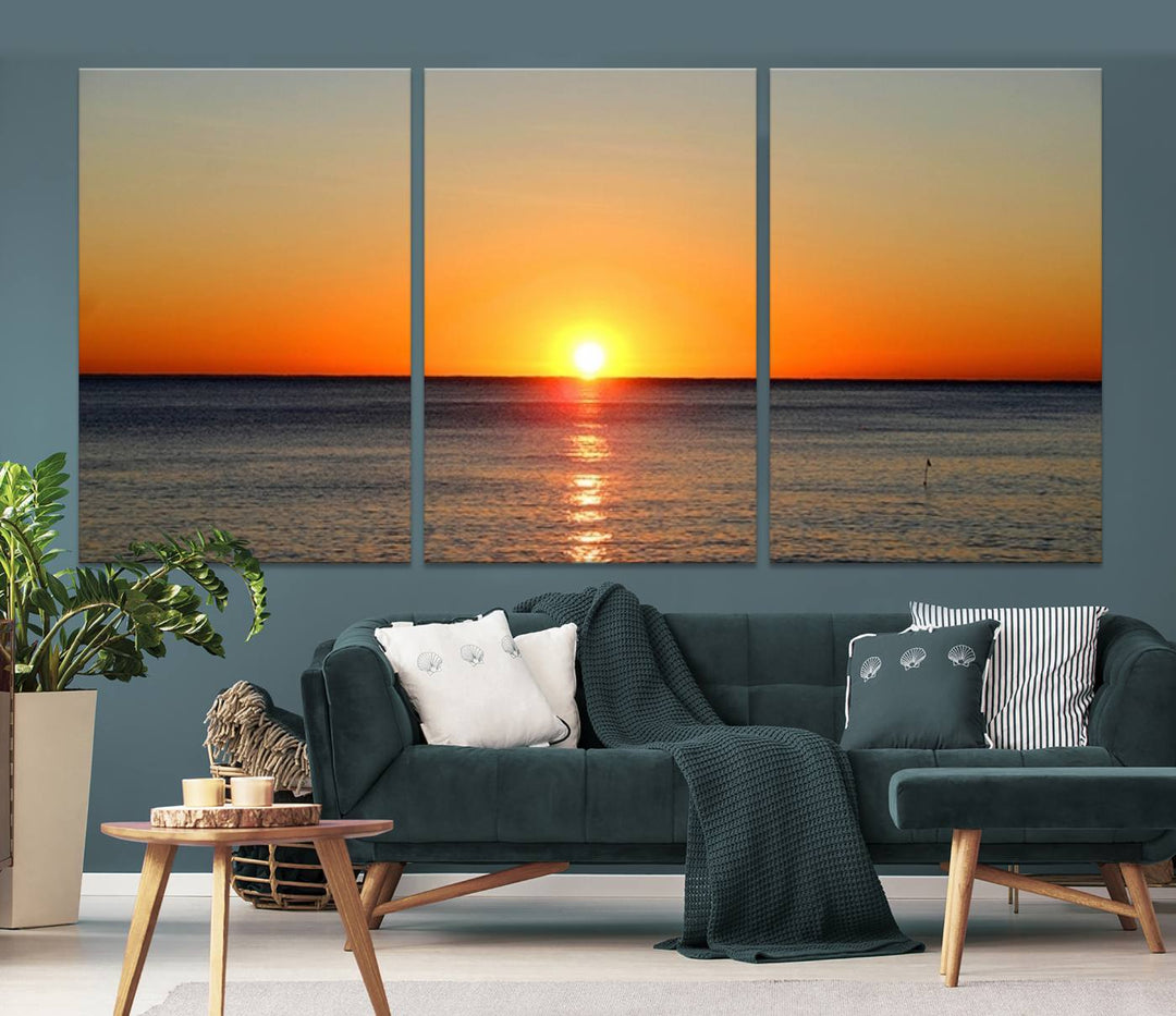 Golden Horizon Sunset Over Ocean Wall Art Canvas Print – Tropical Beach Canvas Wall Art – Giclee Print for Coastal Theme Decor Print