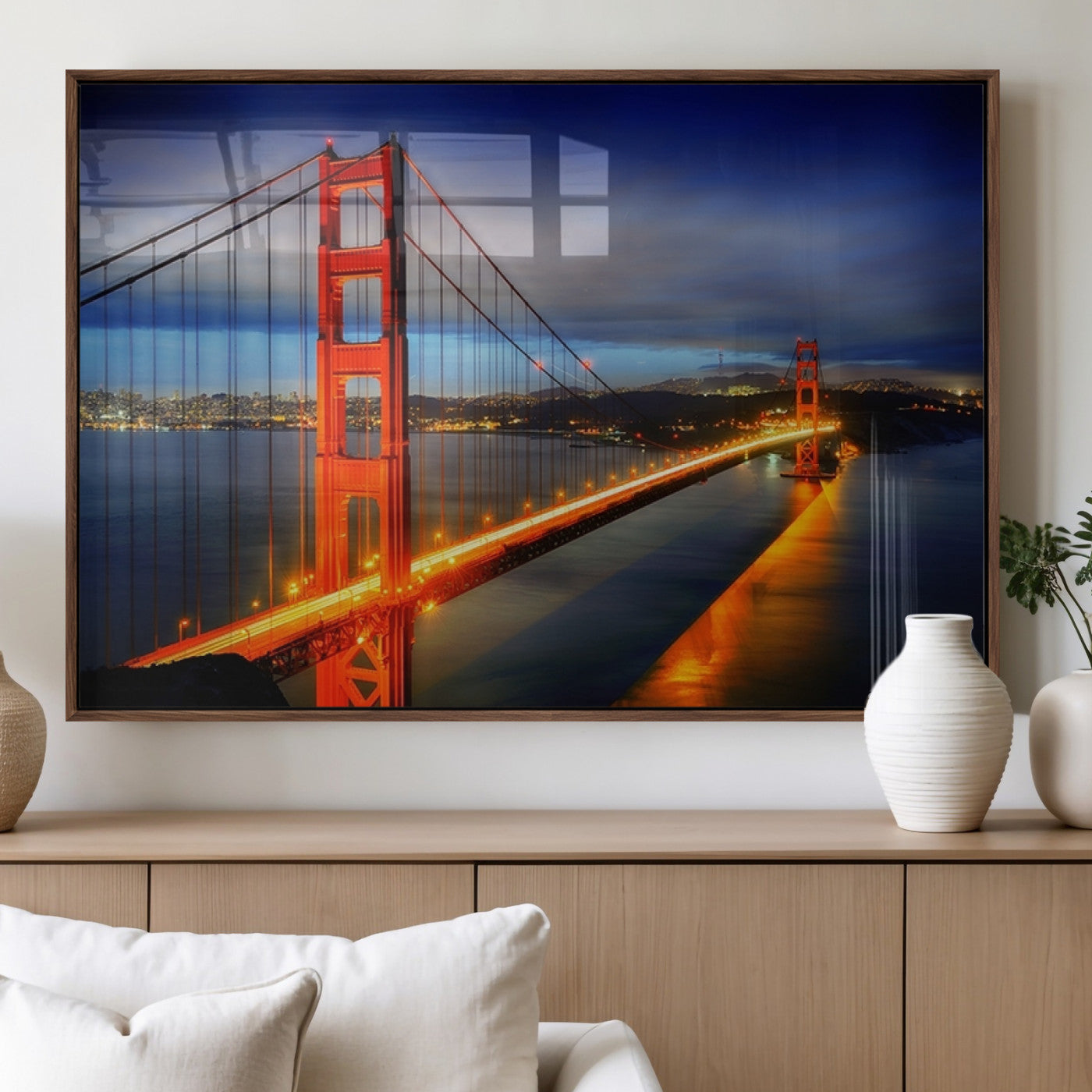 MGV-FP-60X30-3P - Large Wall Art San Francisco Canvas Print - Wonderful Golden Gate Bridge at Twilight
