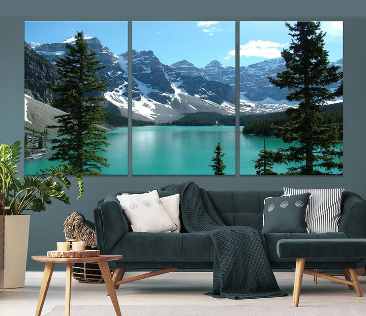 Canadian Rockies Moraine Lake Landscape Canvas Print, Turquoise Lake & Mountain View Wall Art, Ready to Hang Multi-Panel Giclee Canvas for Home Decor