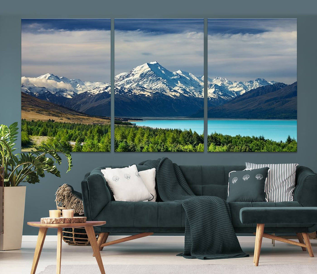 Mount Cook Breathtaking New Zealand Alpine Landscape Canvas Print, Snow-Capped Mountain and Lake Scene, Multi-Panel Wall Art, Ready to Hang Home Decor