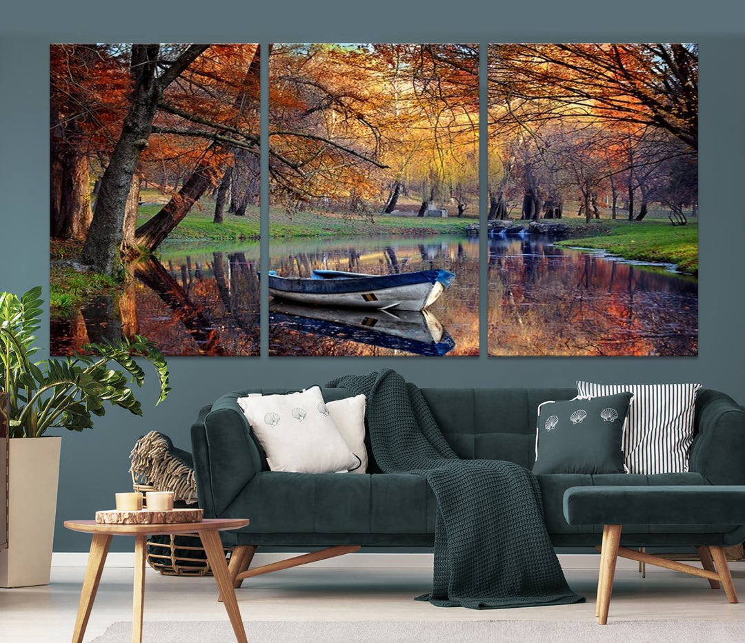 Wall Art Canvas Print Wonderful River in Forest Landscape in Autumn Wall Art Panels