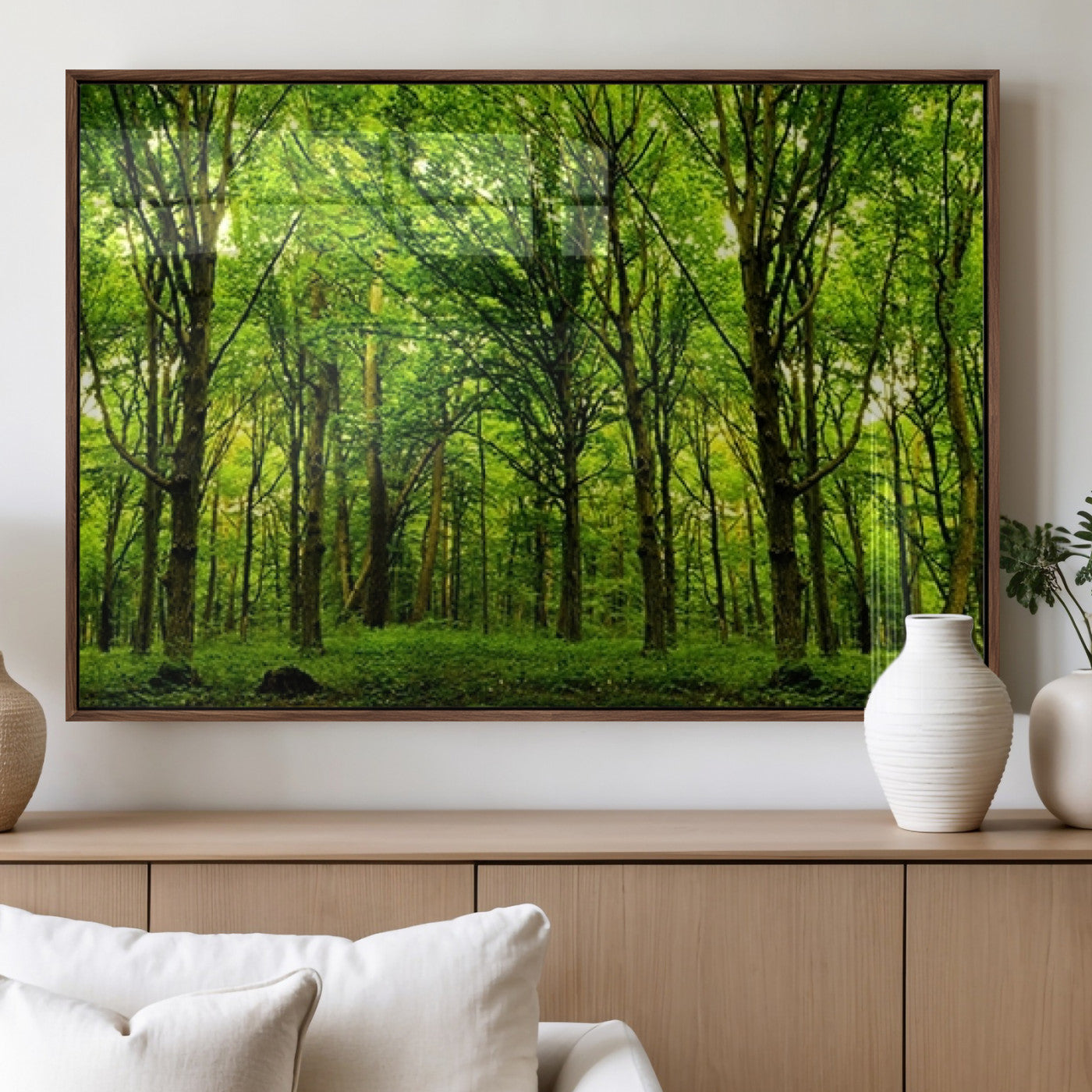 MGV-FP-60X30-3P - Lush Green Forest Canvas Print | 3-Panel Forest Wall Art | Nature Landscape for Living Room