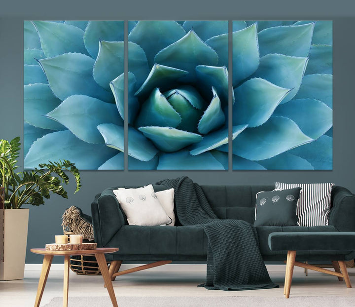 Large Succulent Wall Art Canvas | Vibrant Agave Plant Canvas Print for Living Room and Office Decor