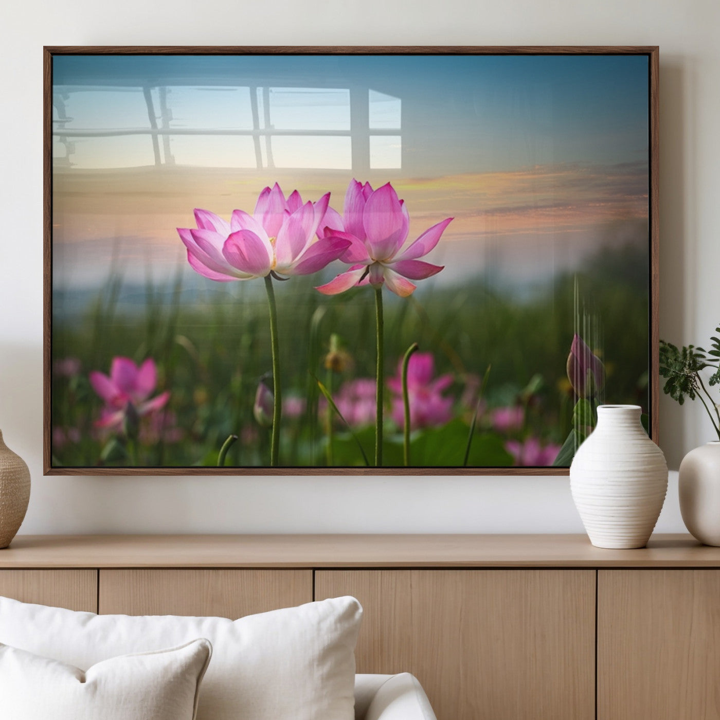 MGV-FP-60X30-3P - Pink Flower on the Mountain Canvas Print, Framed Pink Flower Canvas Wall Art