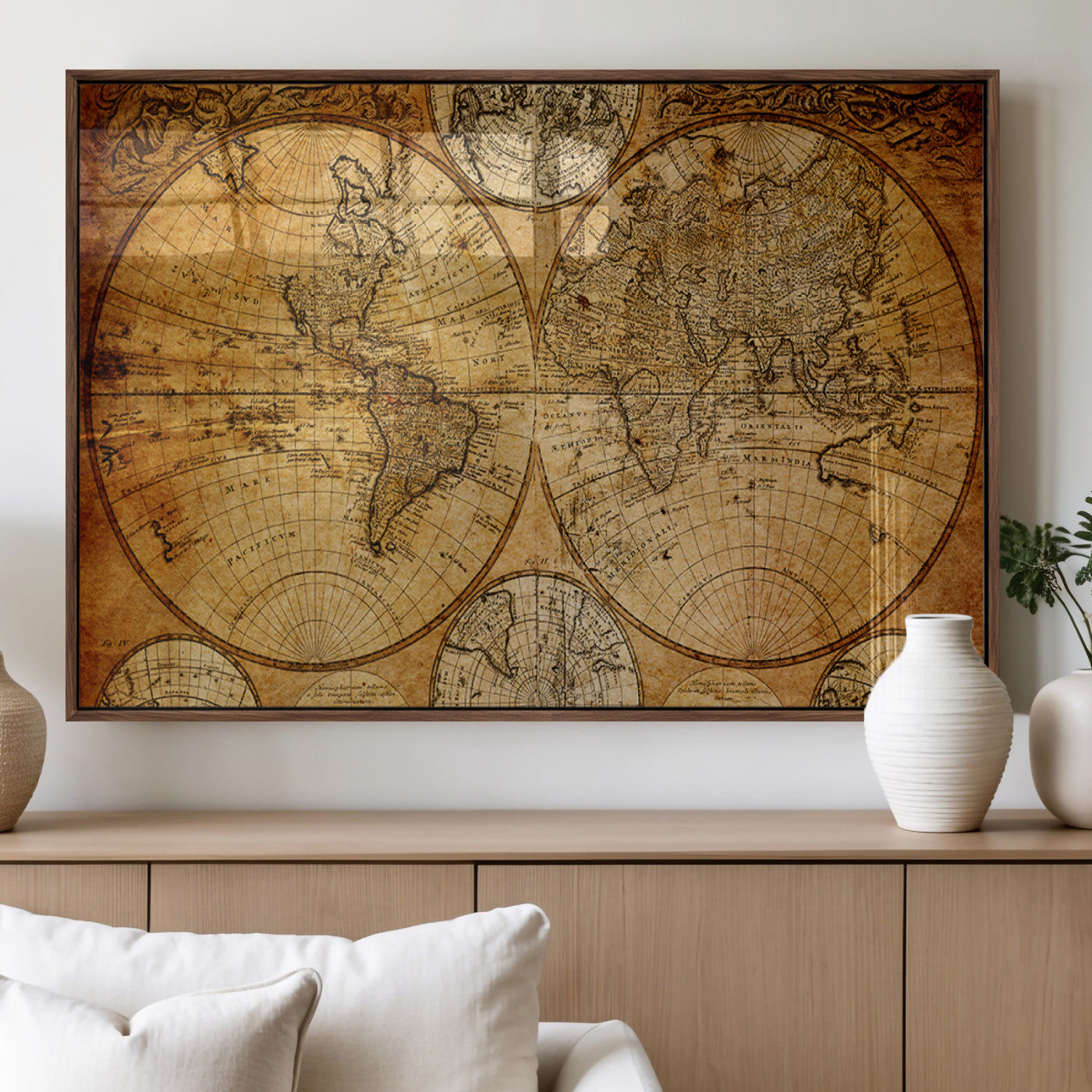 25517-MGV-FP-36X24 - Vintage World Map Canvas Print – Antique Push Pin Travel Map, Framed Wall Art for Home or Office Decor