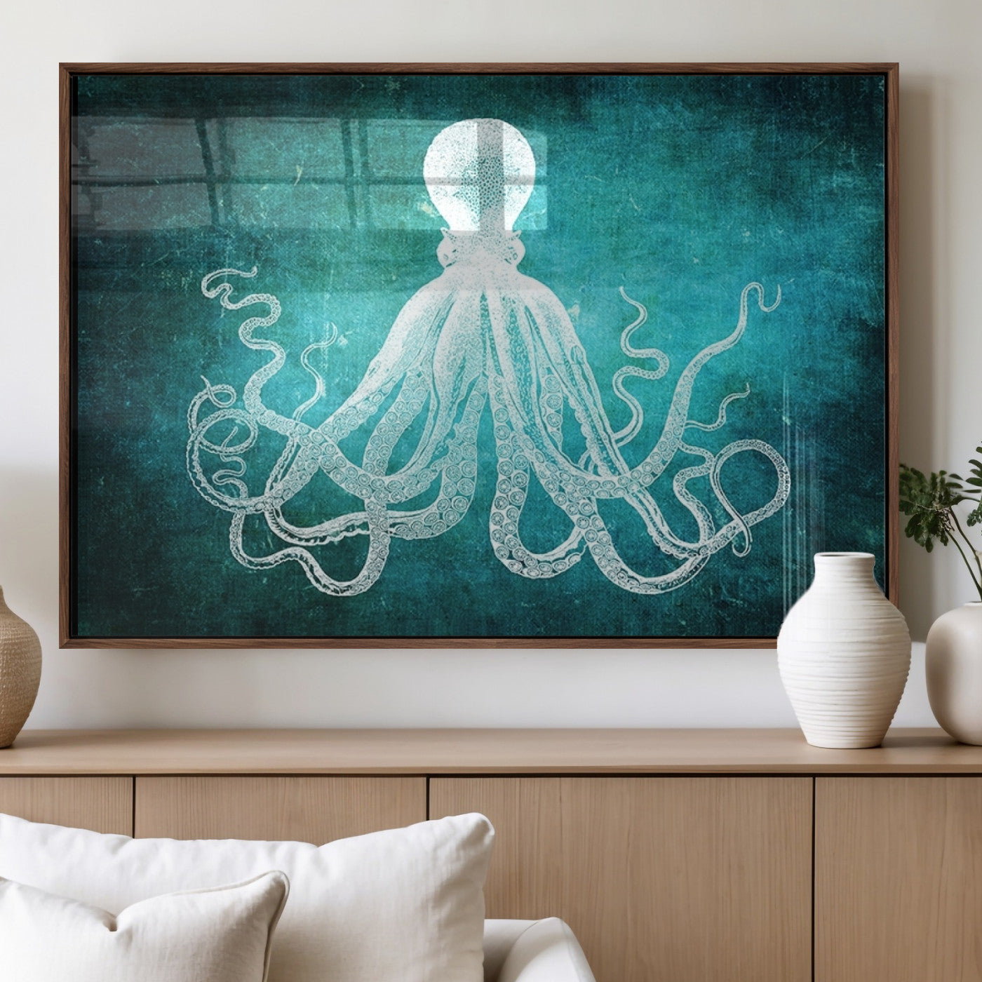 MGV-FP-60X30-3P - Green Octopus Abstract Wall Art Canvas Print