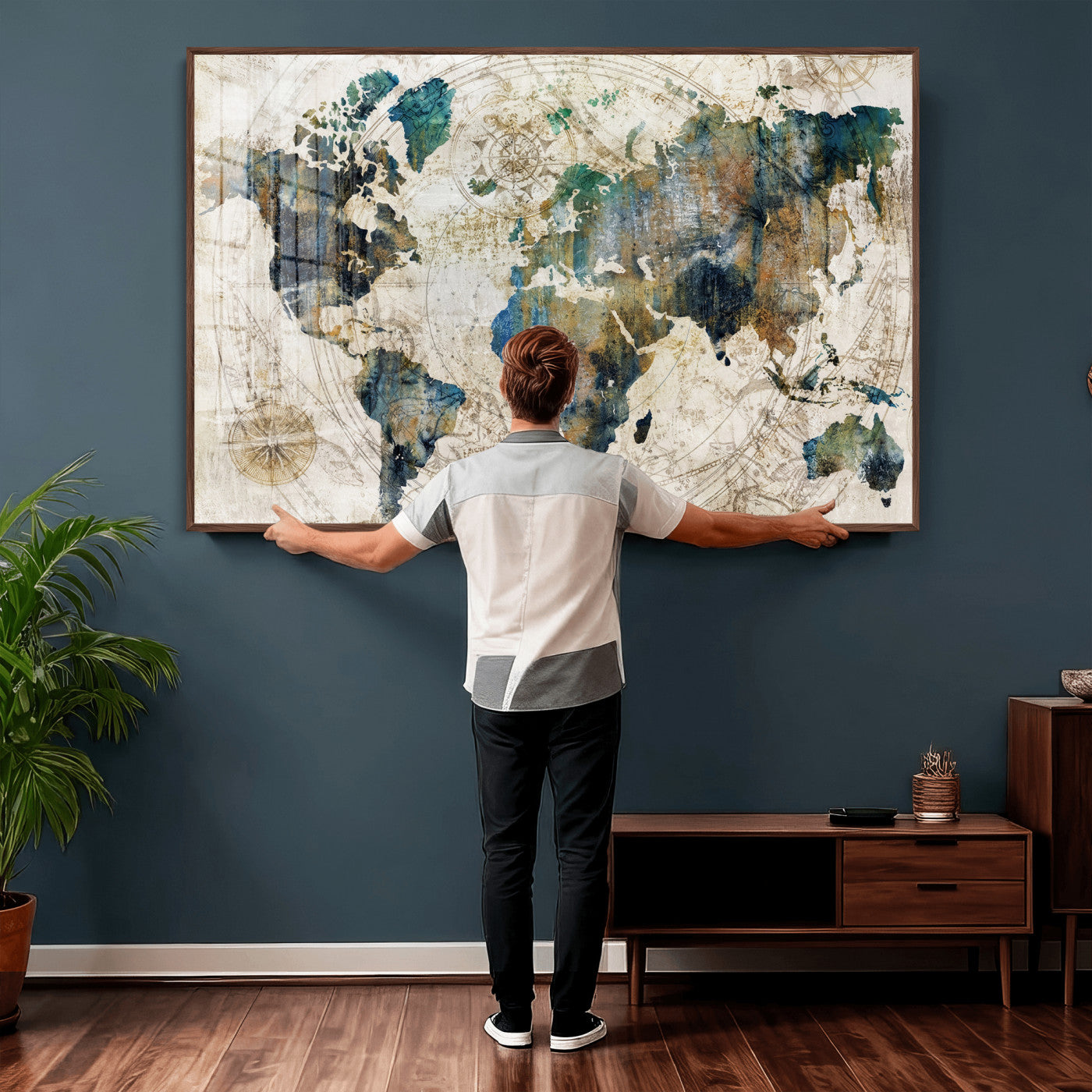 36972-MGV-CV-36X24 - Grunge Abstract World Map Art Print Canvas Print for Office Decor