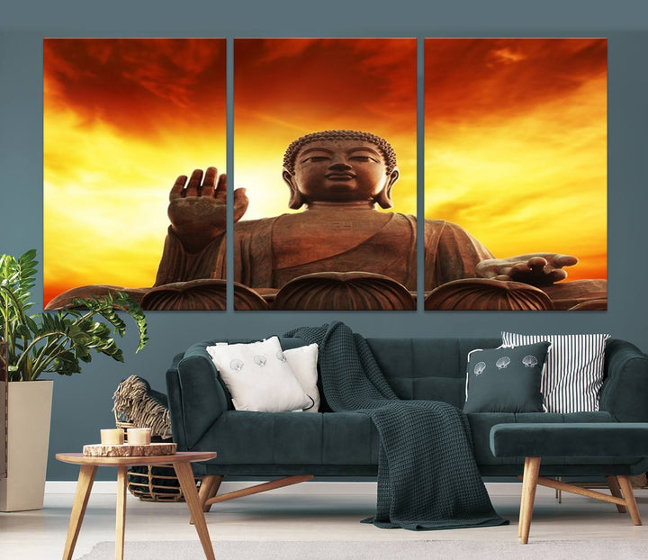 Wall Art Close up Buddha Statue at Sunset Canvas Print 