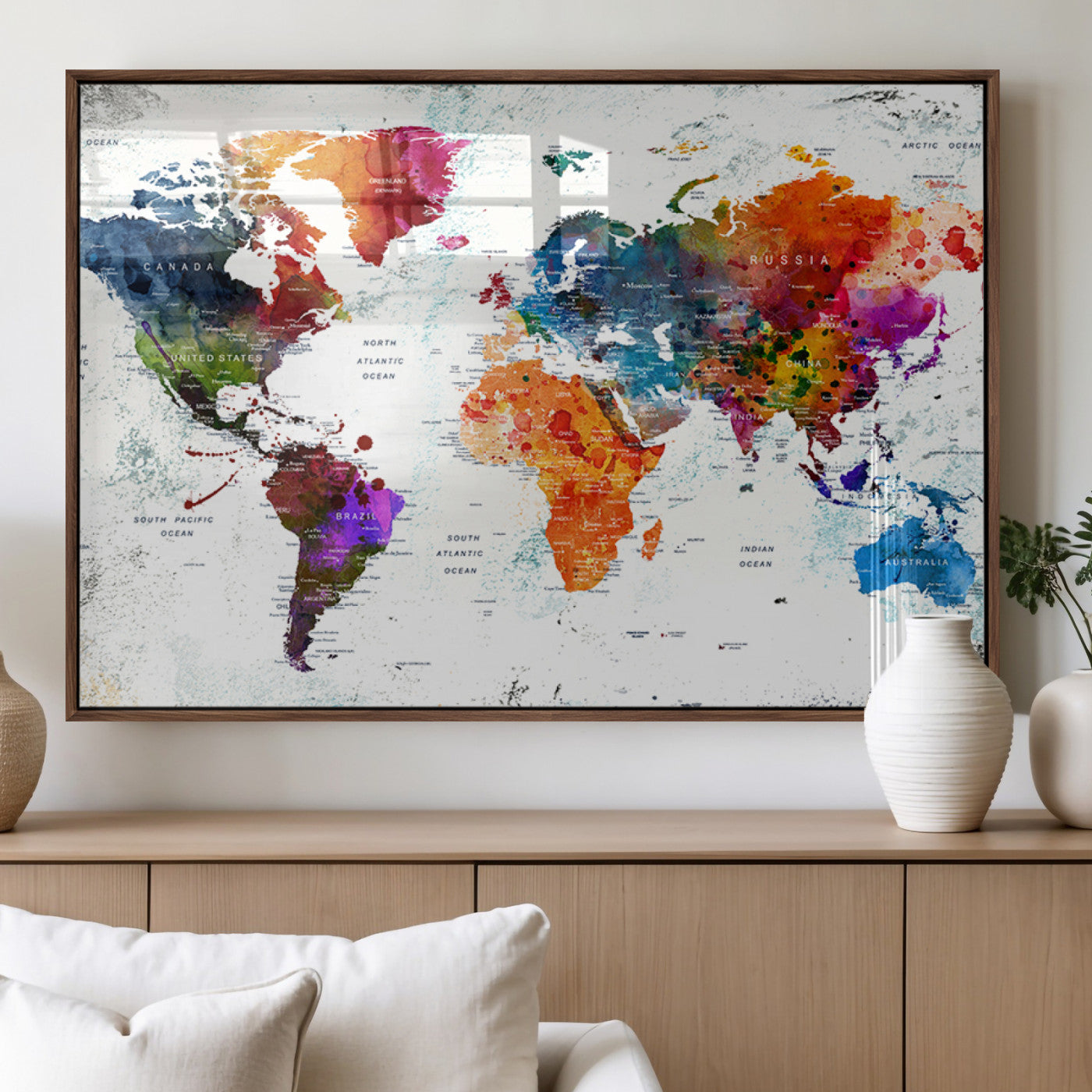 MGV-FP-36X24-3P - Push Pin World Map Canvas Print – Framed Wall Art for Couples to Track Their Travels – Anniversary