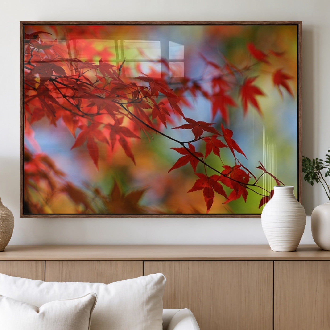 MGV-FP-60X30-3P - Red Leaves Autumn Forest Wall Art Canvas, Red Leaves Autumn Forest Canvas Print