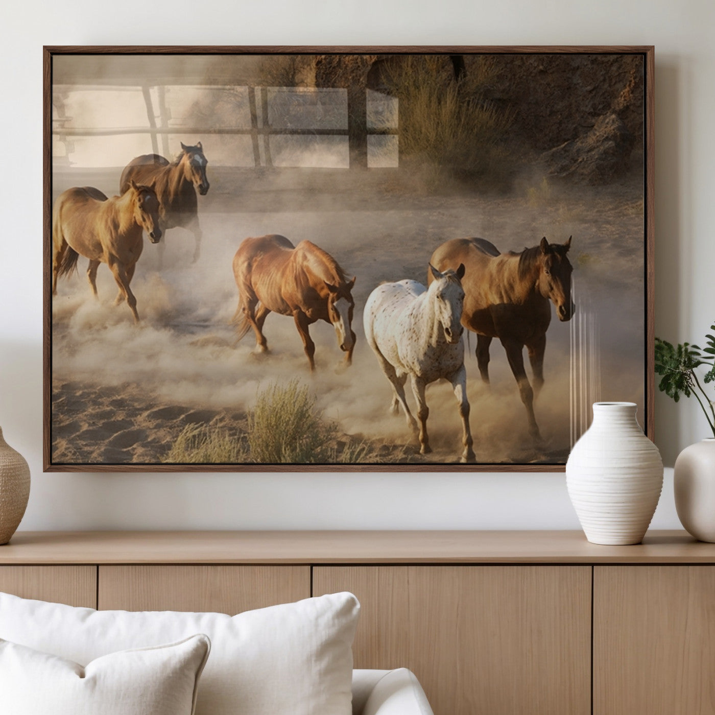 MGV-FP-60X30-3P - Large Wall Art 5 Horses Running on Sand Canvas Print