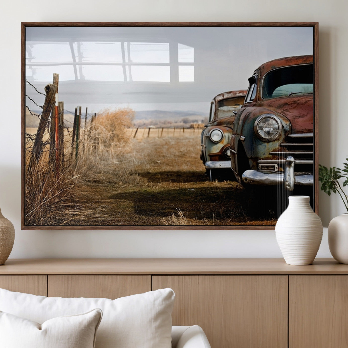 MGV-FP-60X30-3P - Old Rustic Classic Car Wall Art Canvas Print