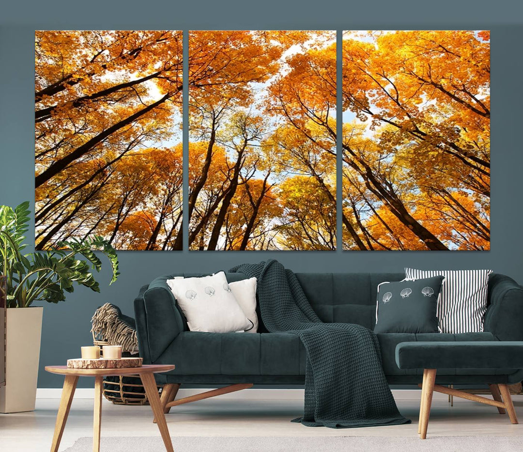 Art mural Forêt jaune et ciel en automne Impression sur toile