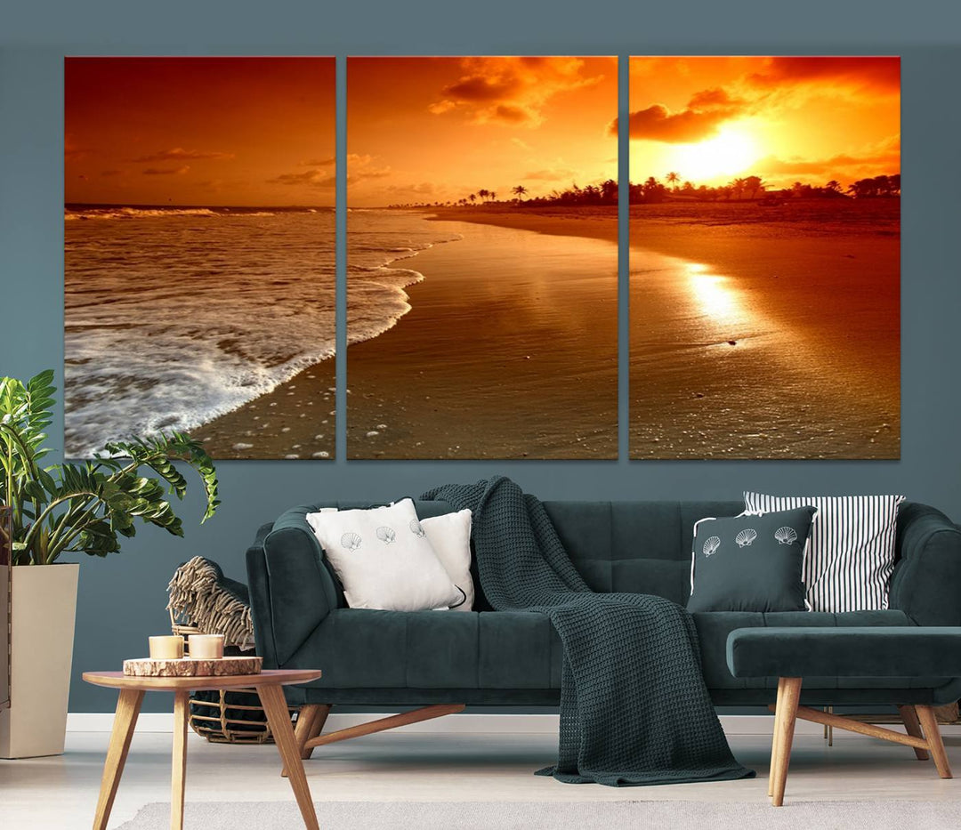 Art mural magnifique paysage de plage au coucher du soleil sur une île tropicale Impression sur toile