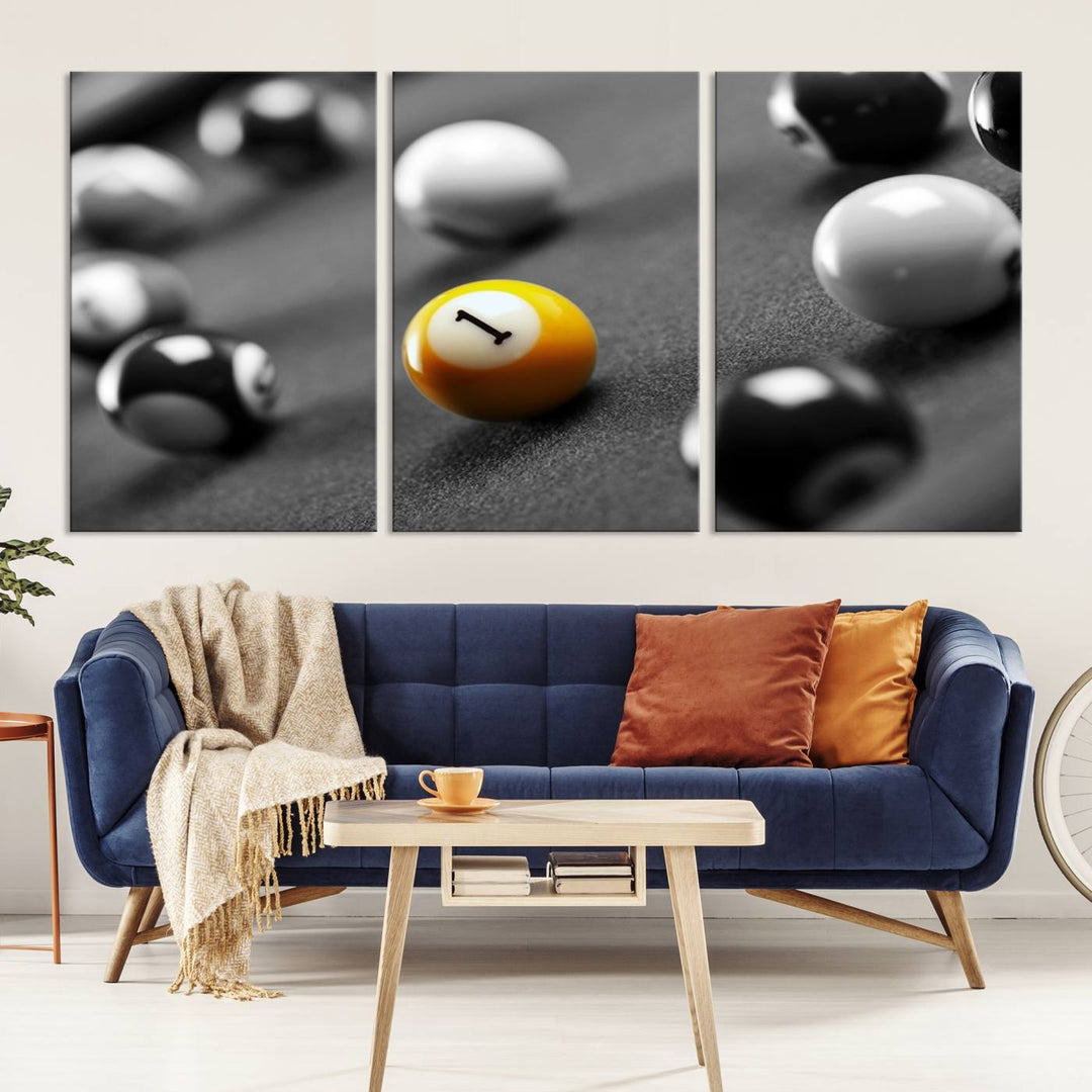 Boules de billard concept noir et blanc Impression sur toile