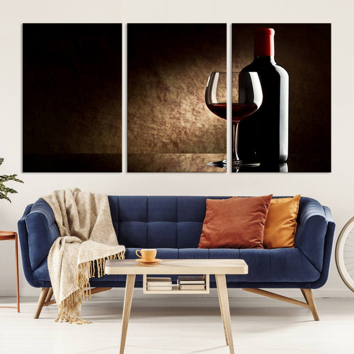 Wall Art Red Vine in Glass with Bottle Canvas Print Kitchen Cafe Restaurant