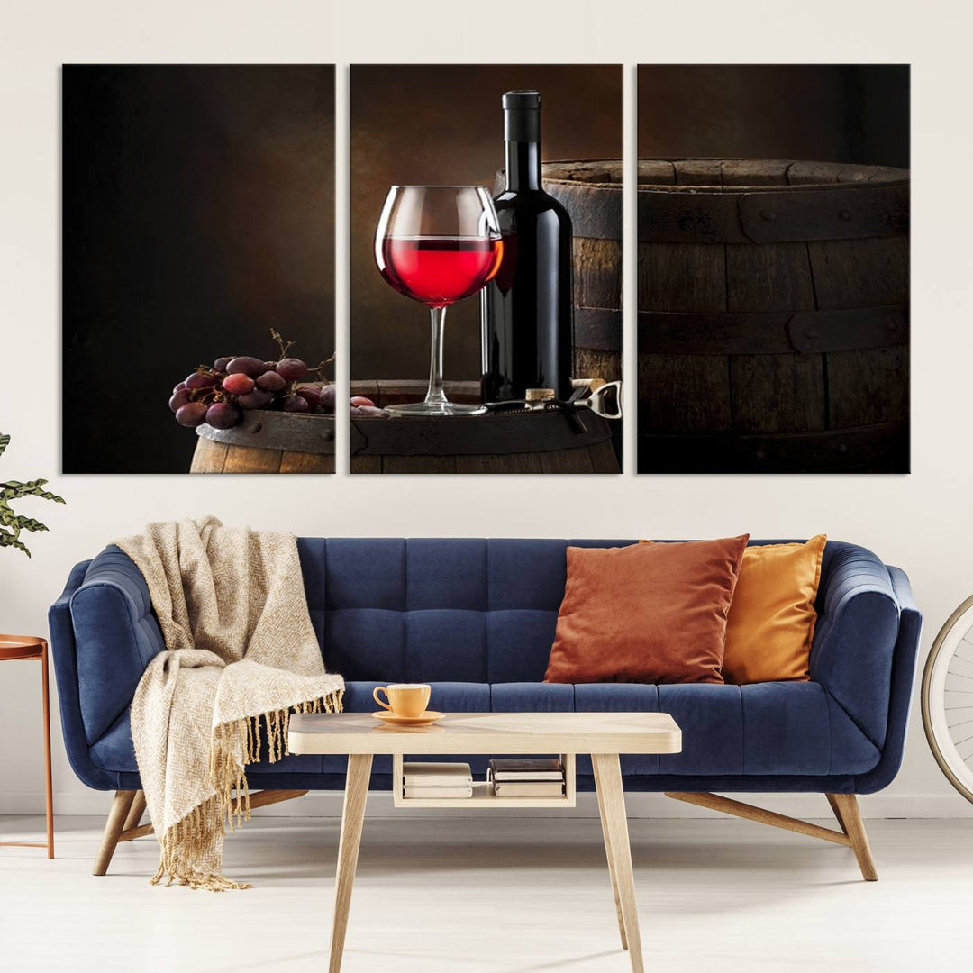 Wall Art Red Wine Bottle and Tun Canvas Print 